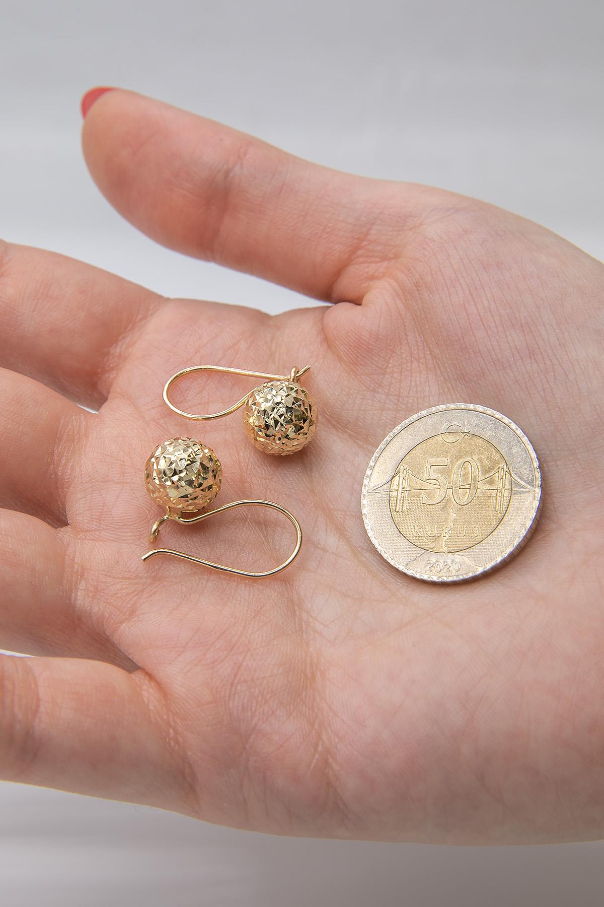 14ct Gold Diamond _ Cut Euroball Earrings ( Medium )