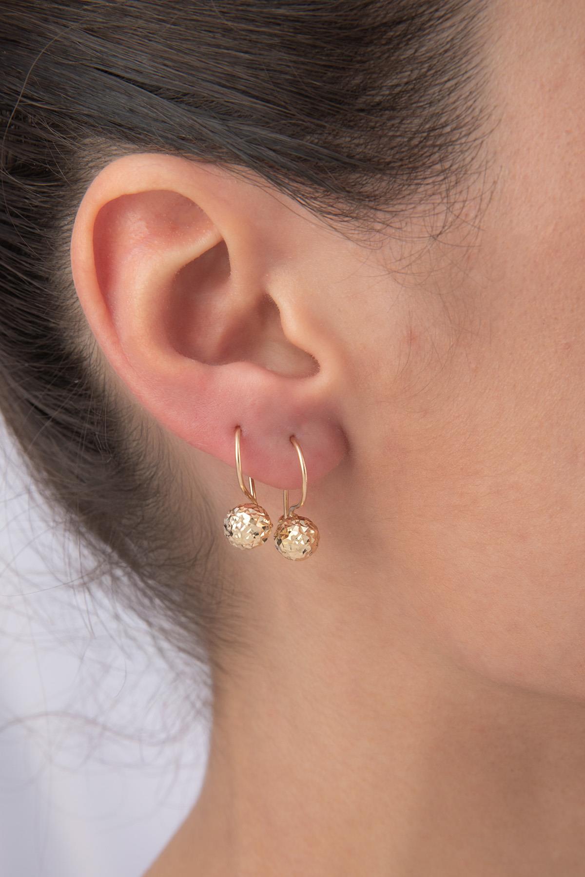 14ct Gold Diamond _ Cut Euroball Earrings ( Small )