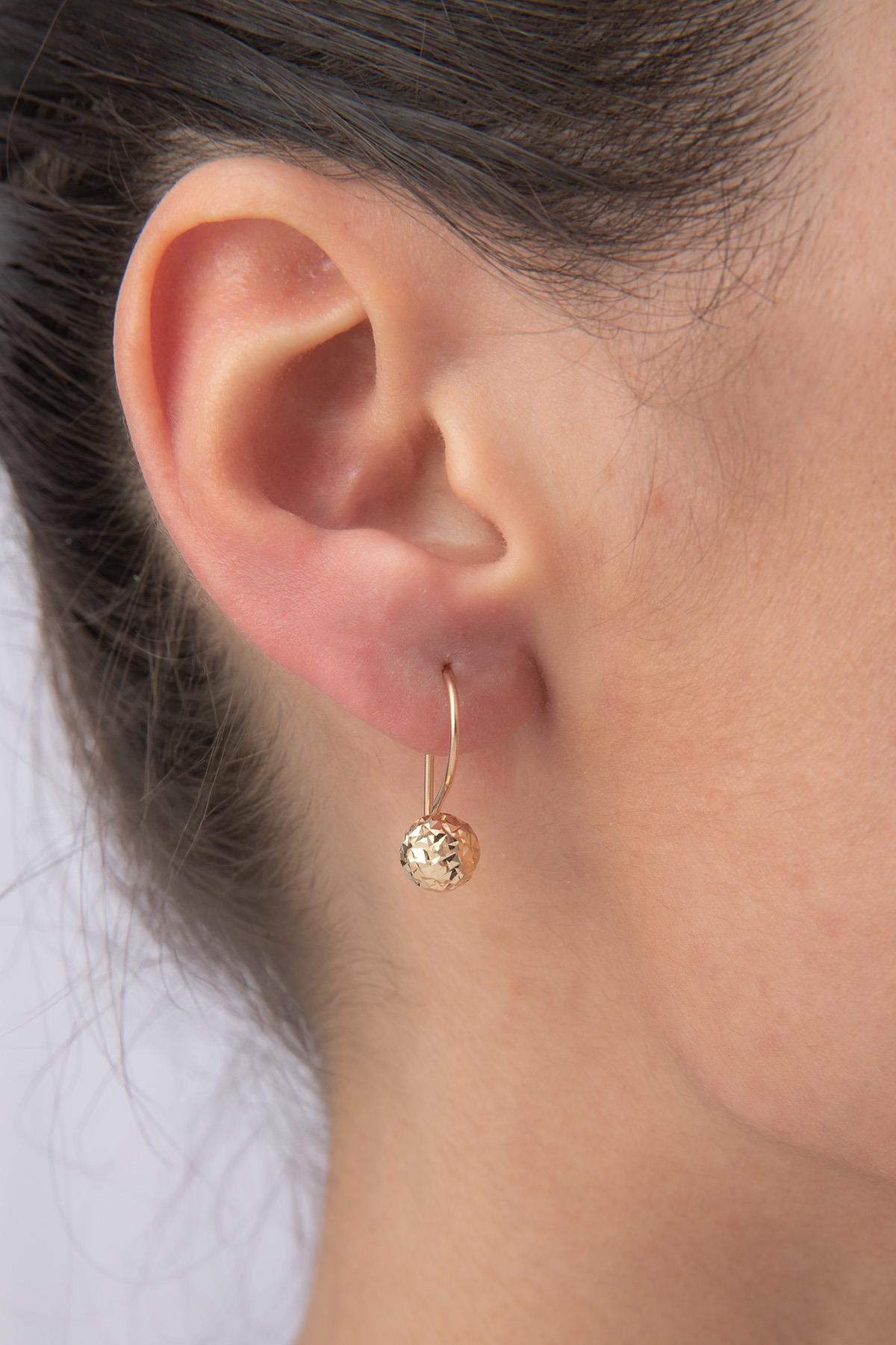 14ct Gold Diamond _ Cut Euroball Earrings ( Small )