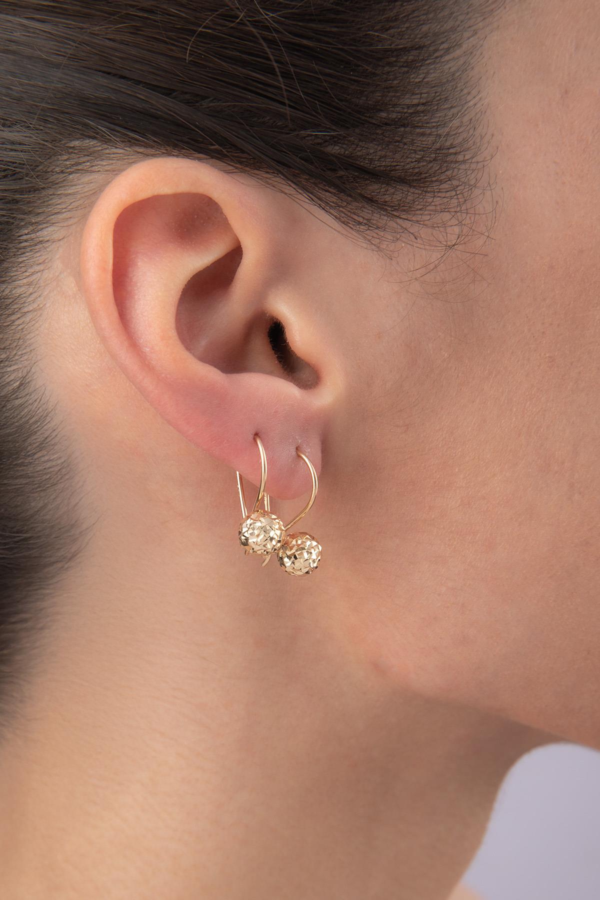 14ct Gold Diamond _ Cut Euroball Earrings ( Small )