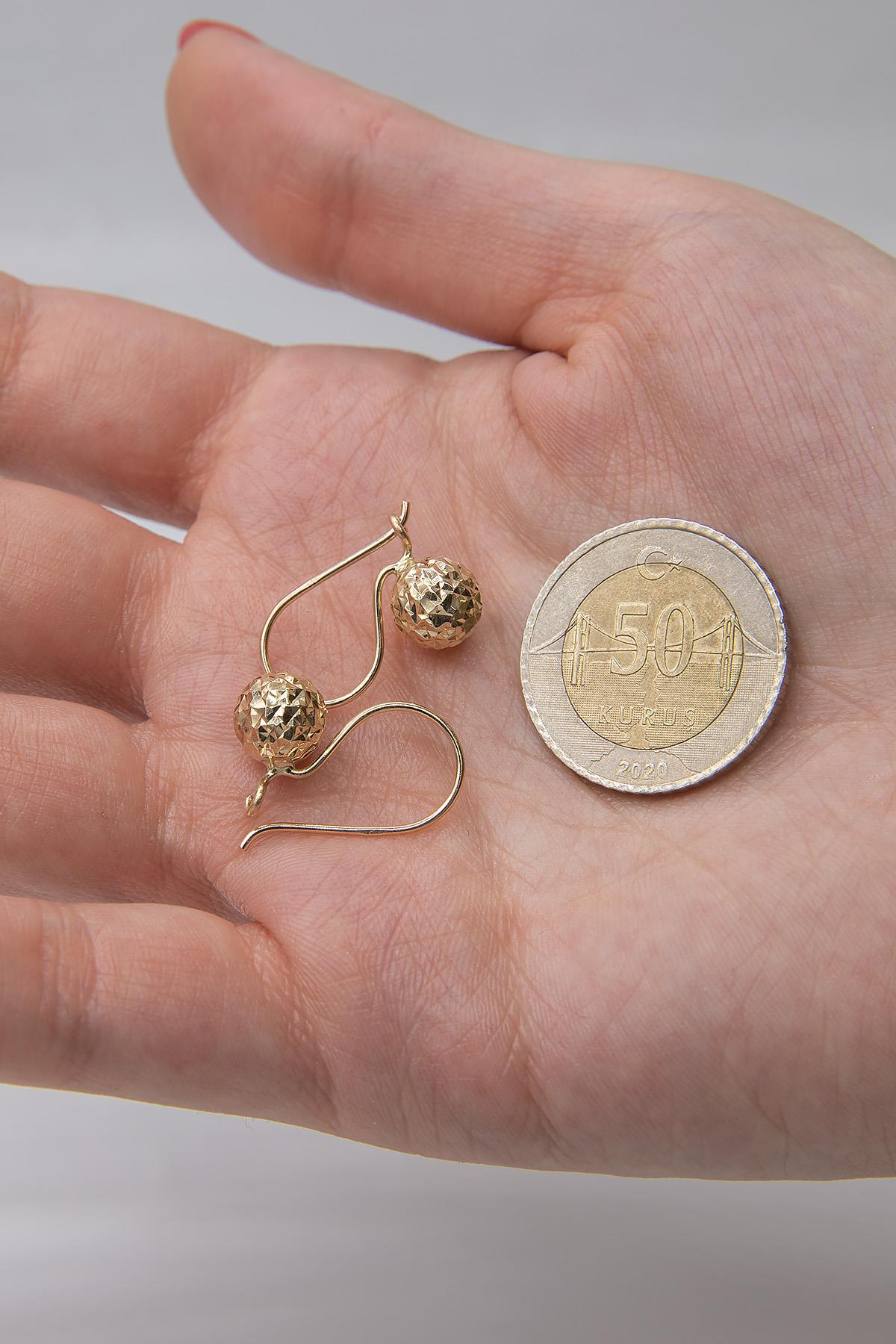 14ct Gold Diamond _ Cut Euroball Earrings ( Small )