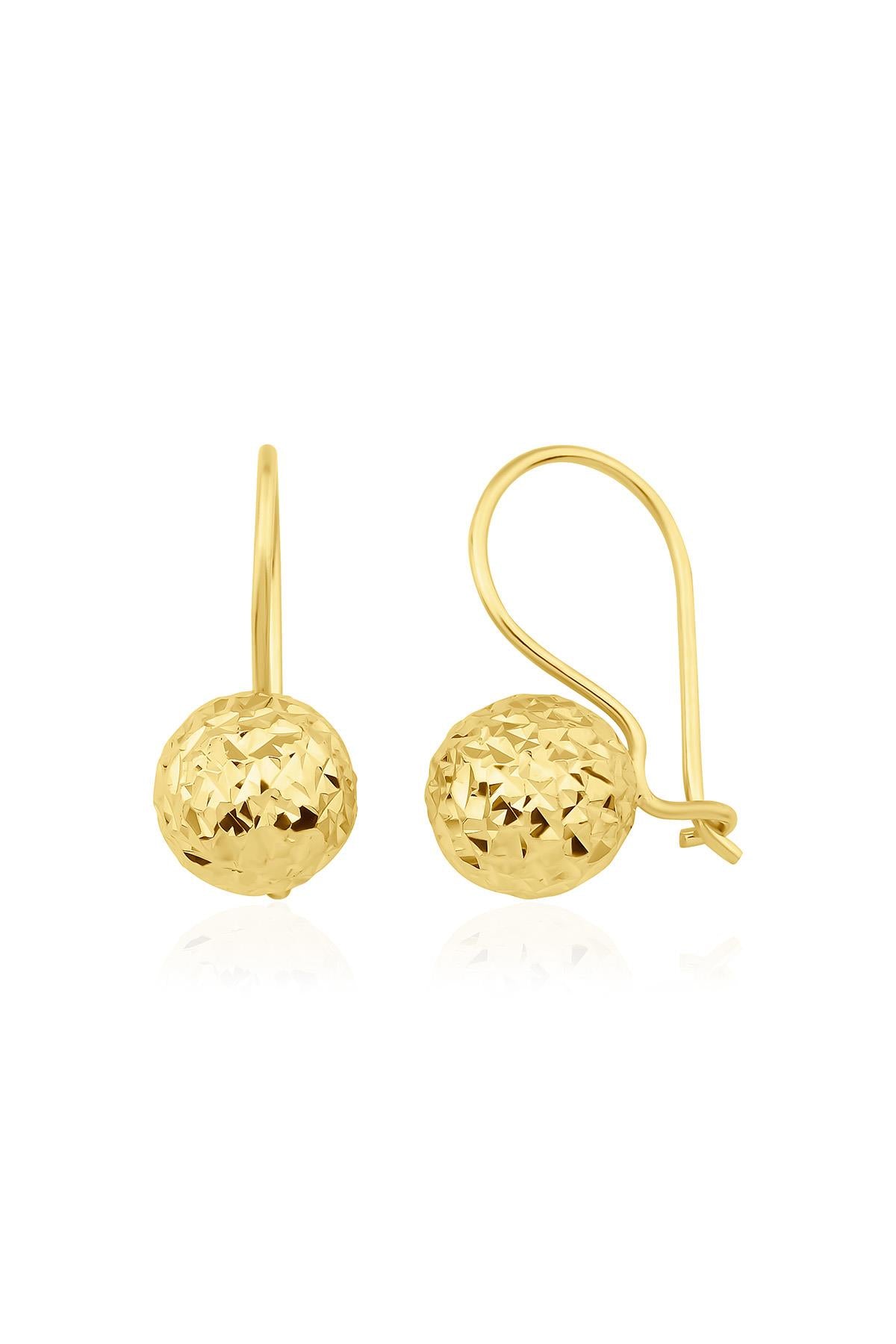 14ct Gold Diamond _ Cut Euroball Earrings ( Small )