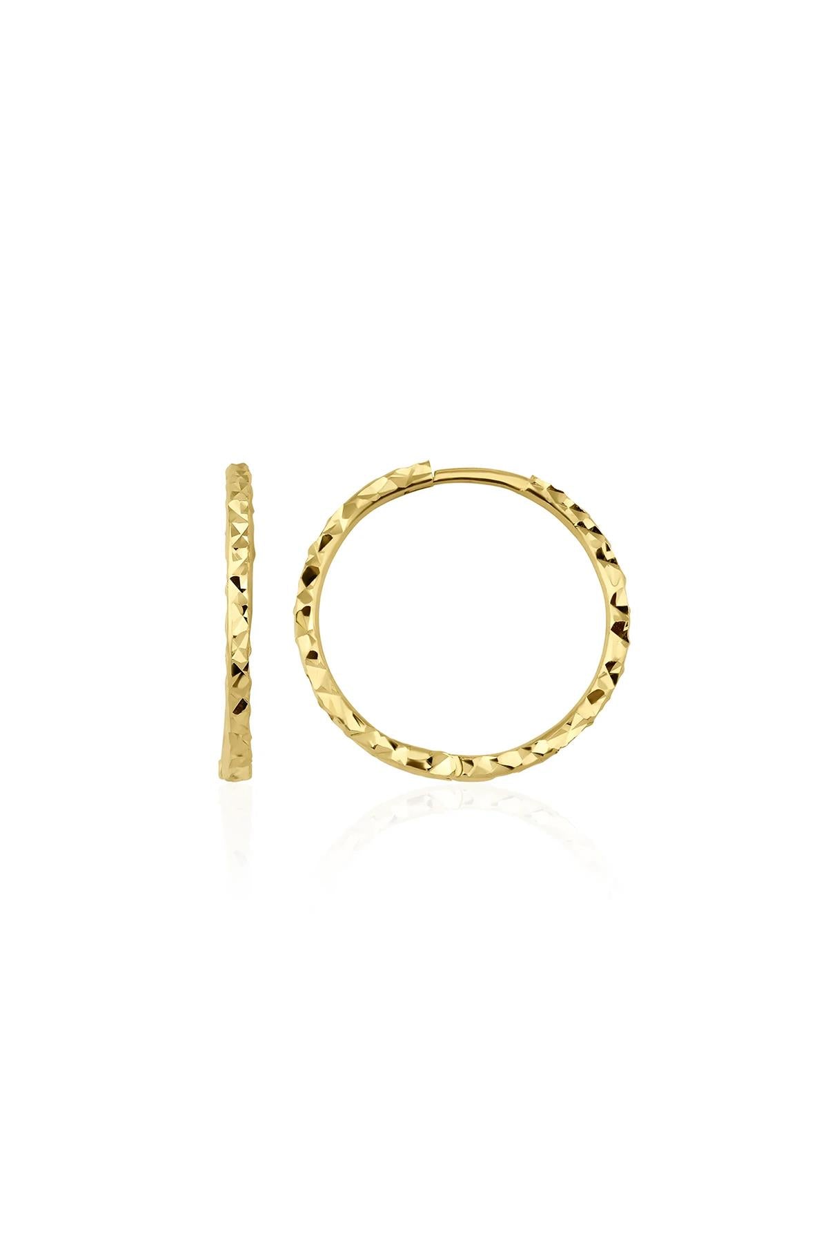 14K Gold Diamond Cut Huggie Earrings 3