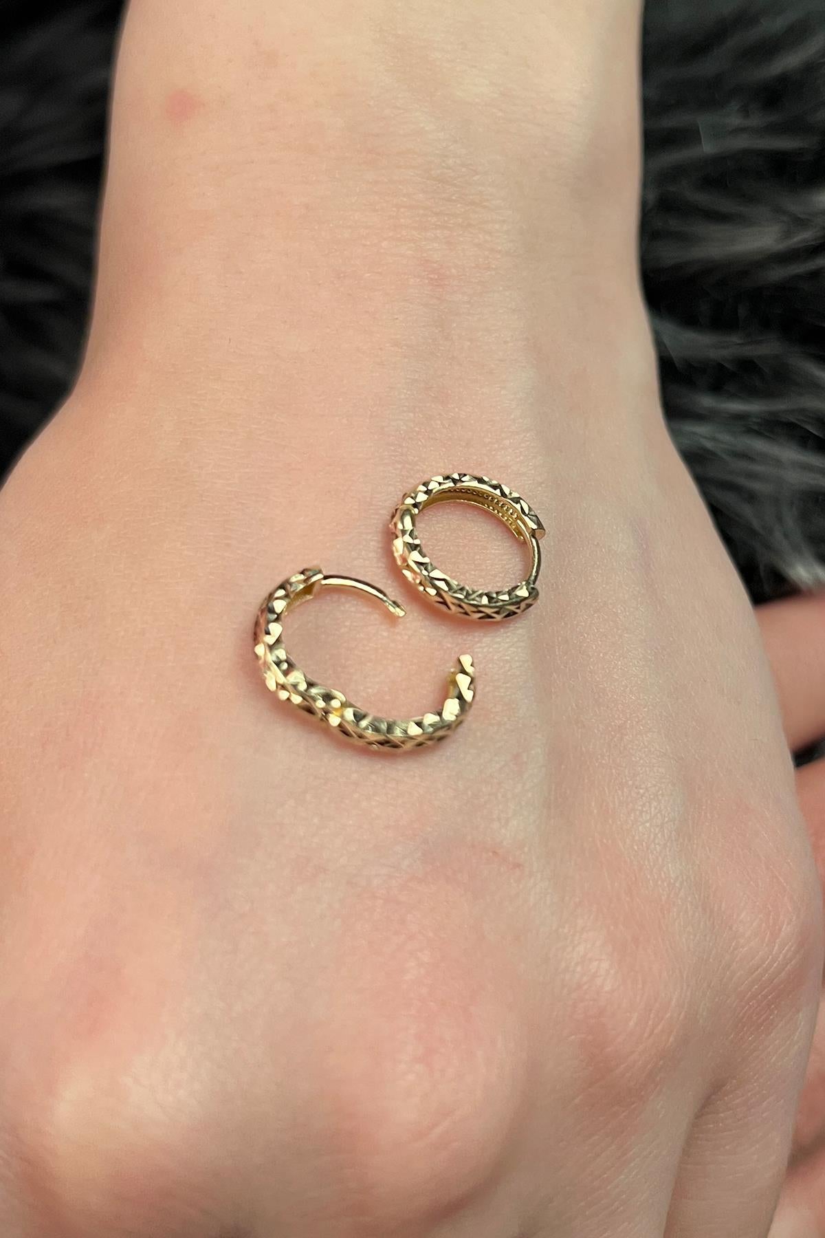 14K Gold Diamond Cut Huggie Earrings 3