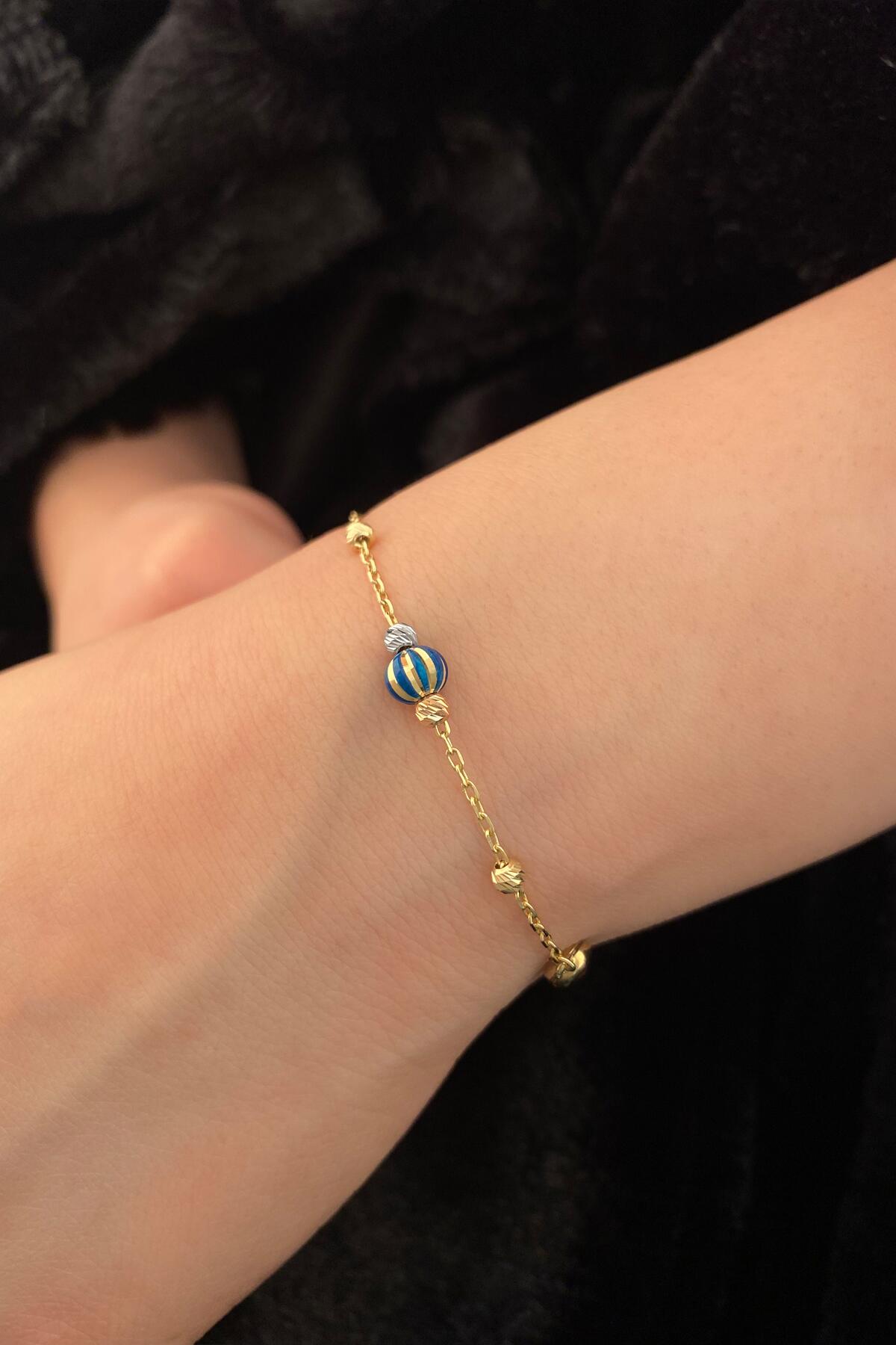 14ct Gold Dorica Ball With Blue Object Bracelet