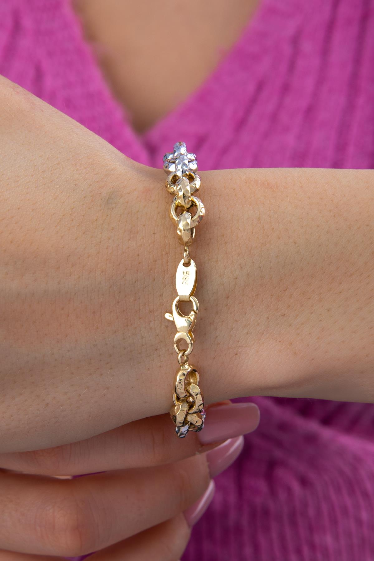 14K Gold Double Color Rolo Bracelet