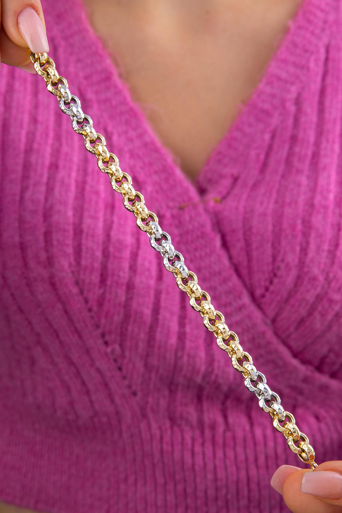 14K Gold Double Color Rolo Bracelet