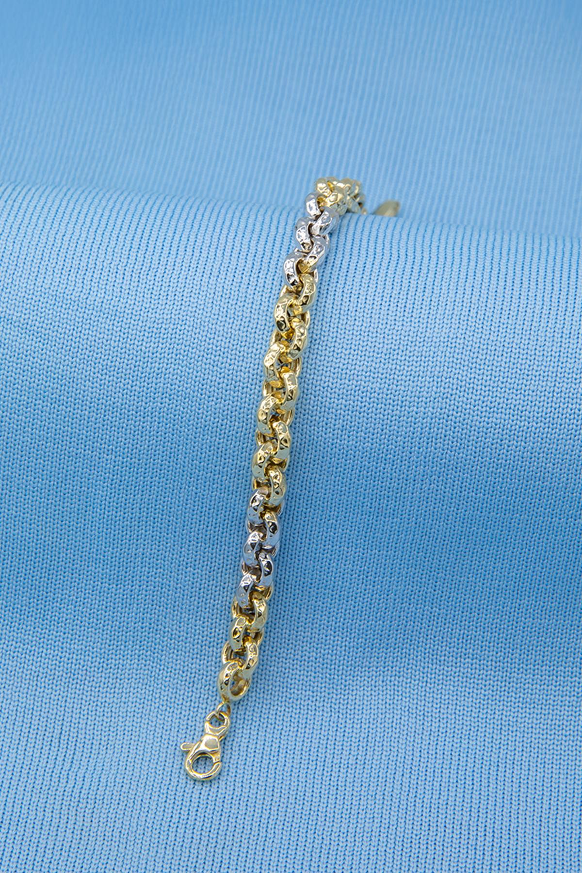 14K Gold Double Color Rolo Bracelet