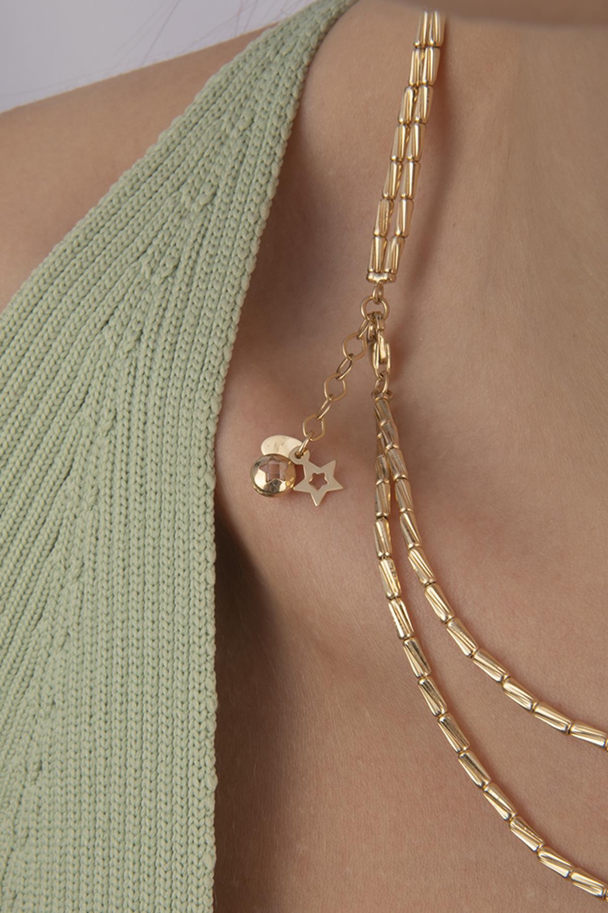 14K Gold Double Layer Lumina Bars Chain
