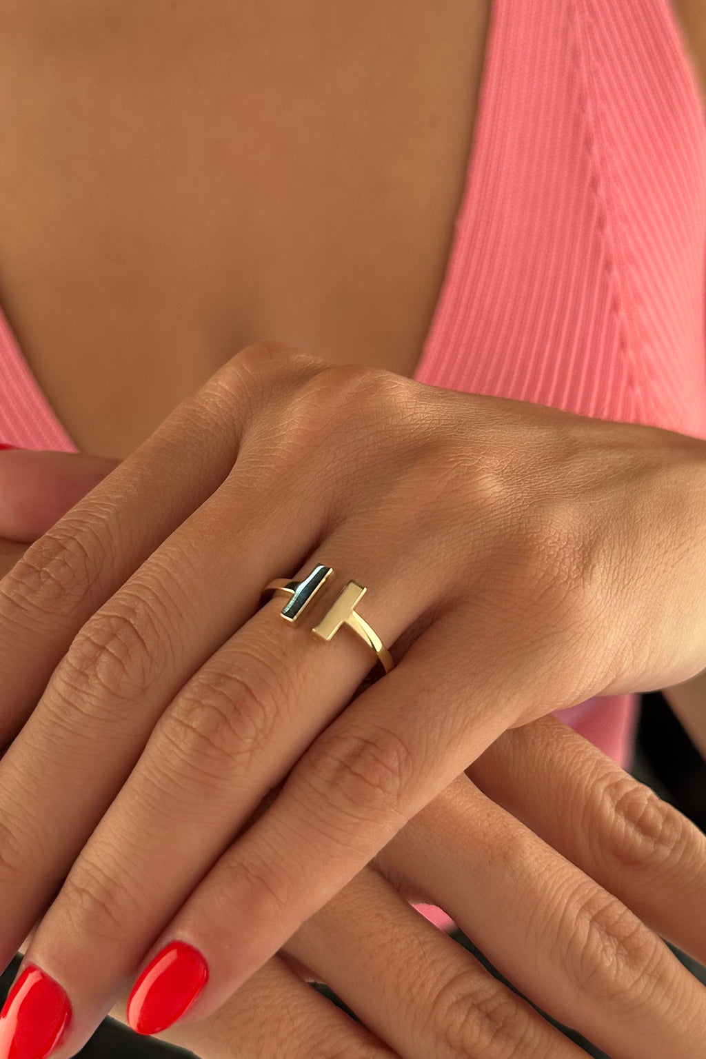 14ct Gold Double Rectangle Ring