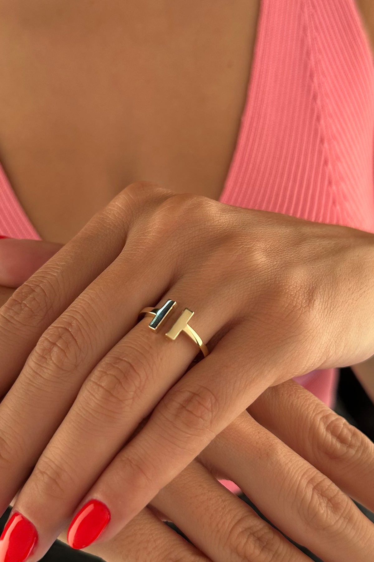 14ct Gold Double Rectangle Ring