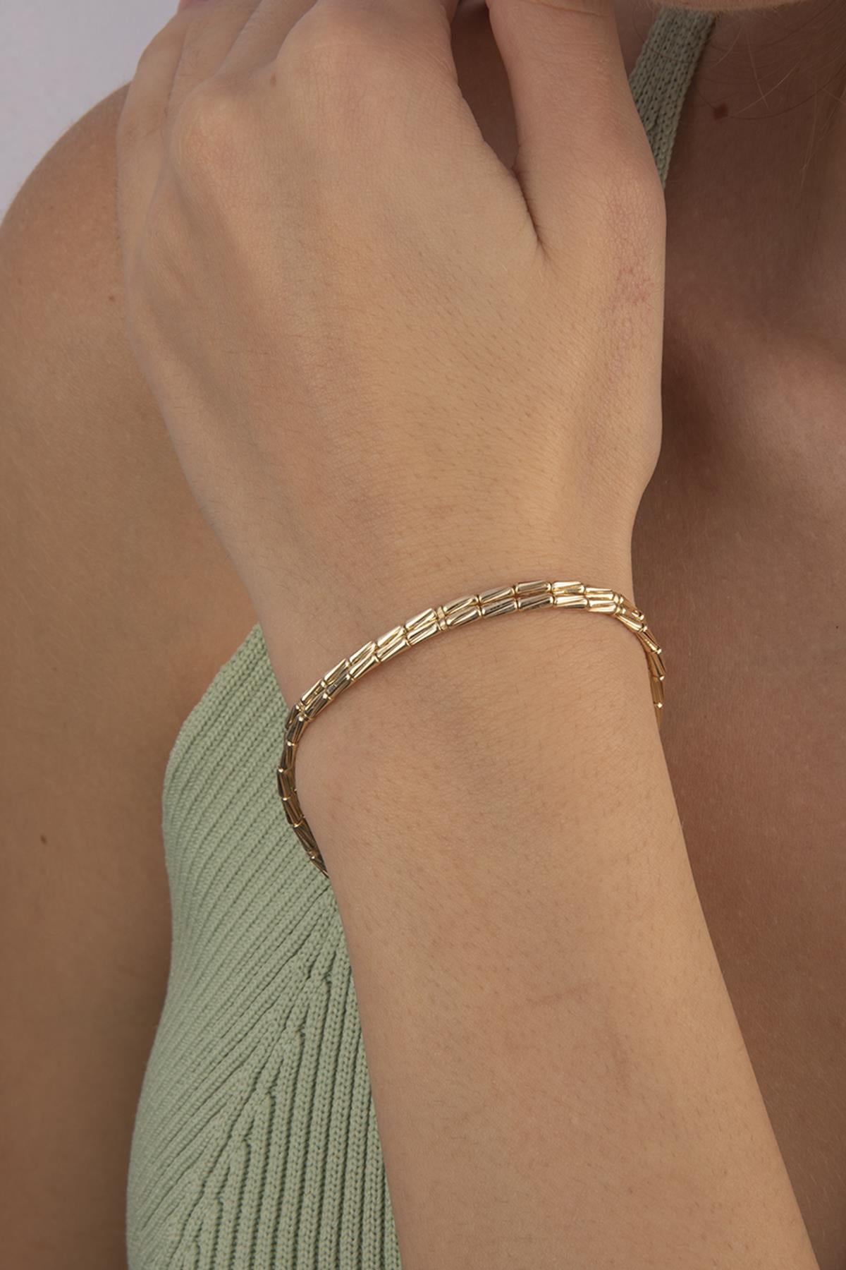 14K Gold Double Row Roller Chain Bracelet