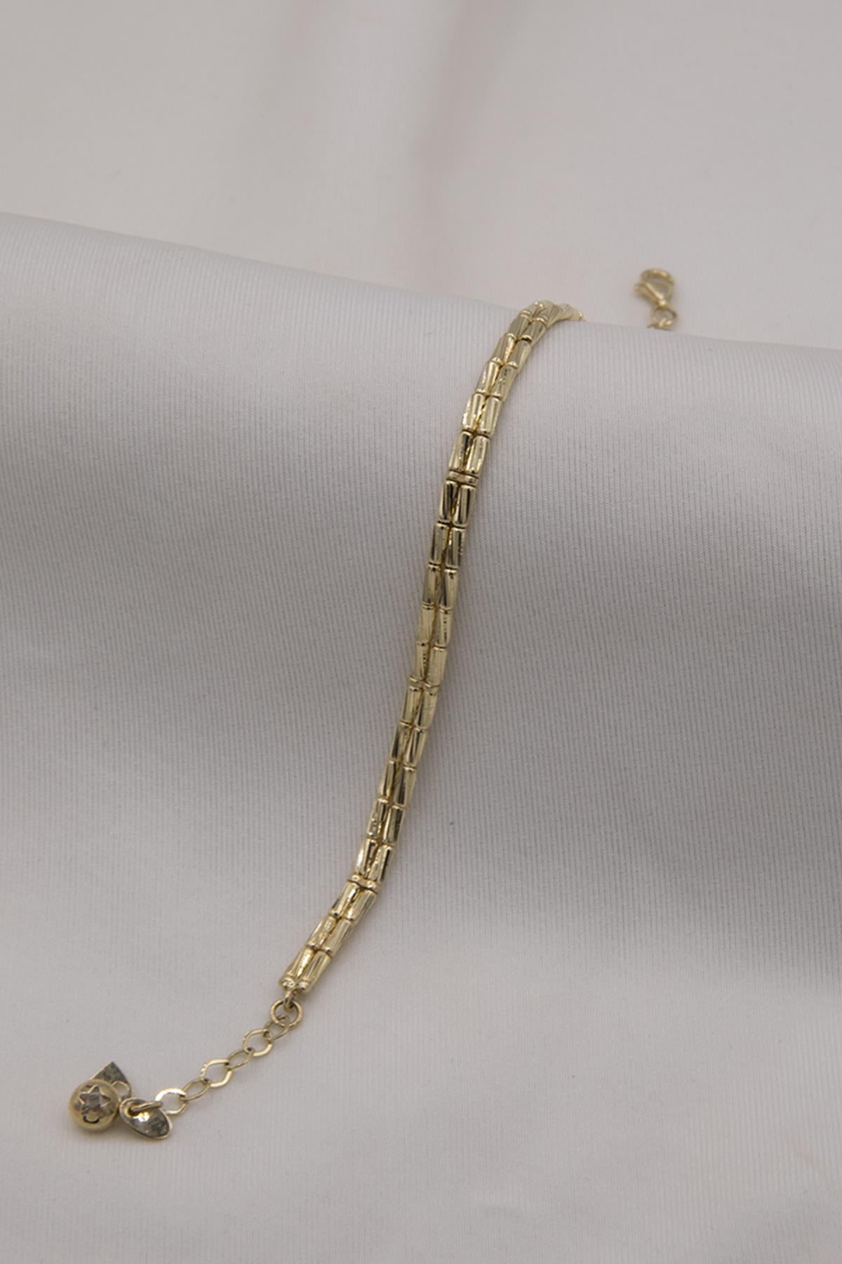 14K Gold Double Row Roller Chain Bracelet