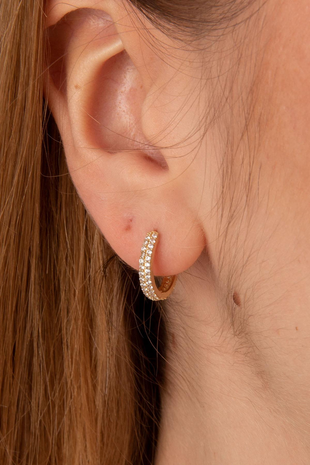 14ct Gold Double Row Stone Huggie Hoop Earrings