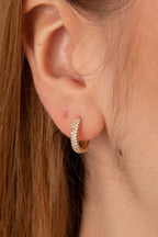 14ct Gold Double Row Stone Huggie Hoop Earrings