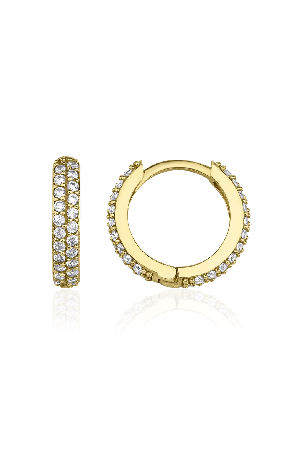 14ct Gold Double Row Stone Huggie Hoop Earrings 4