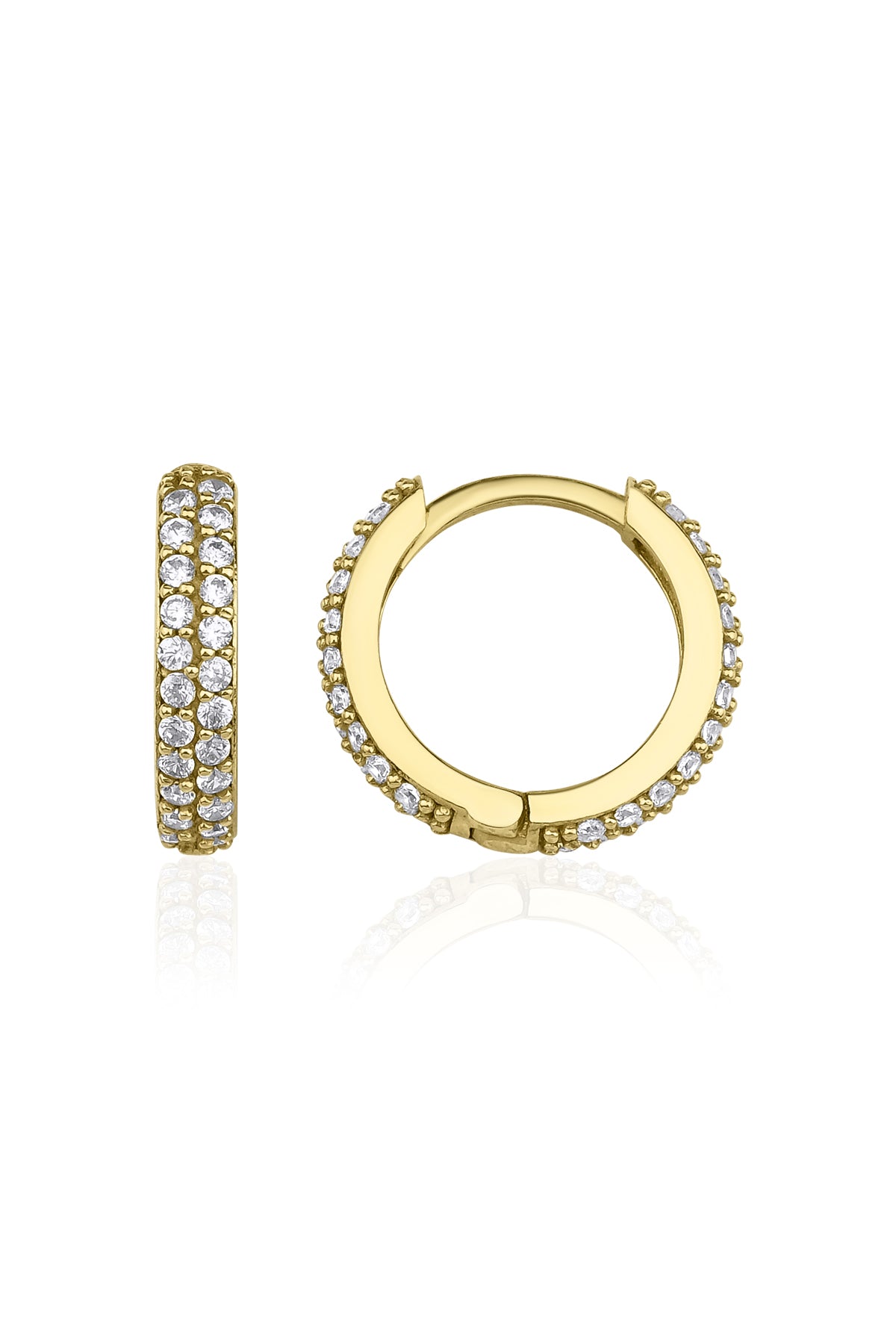 14ct Gold Double Row Stone Huggie Hoop Earrings 4