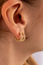 14ct Gold Double Row Stone Huggie Hoop Earrings