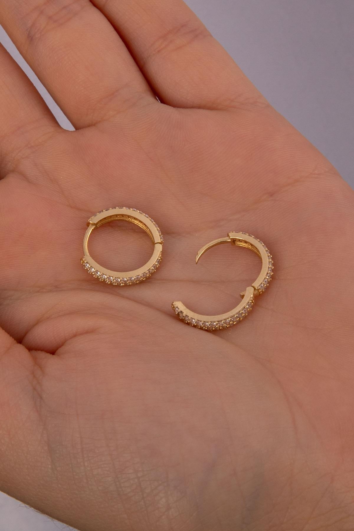 14ct Gold Double Row Stone Huggie Hoop Earrings