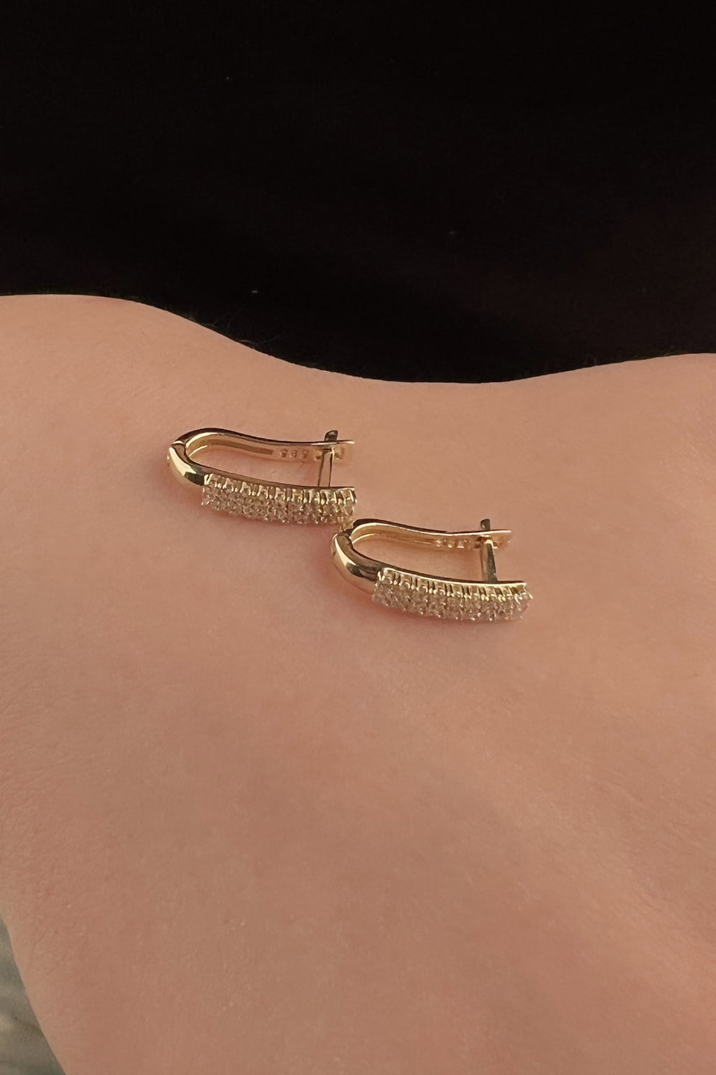 14ct Gold Double Row Tennis Earrings Yellow