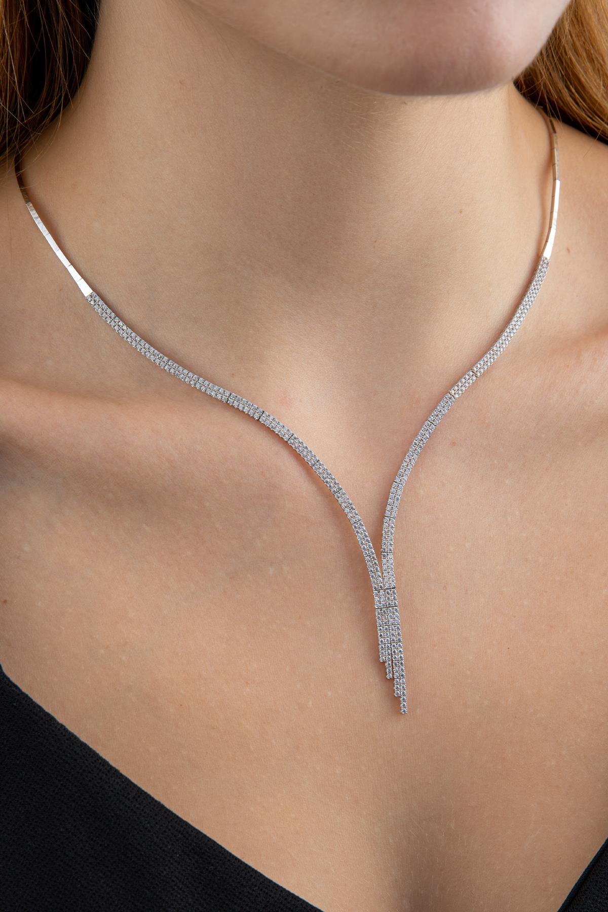 14ct Gold Double Row Tennis Necklace