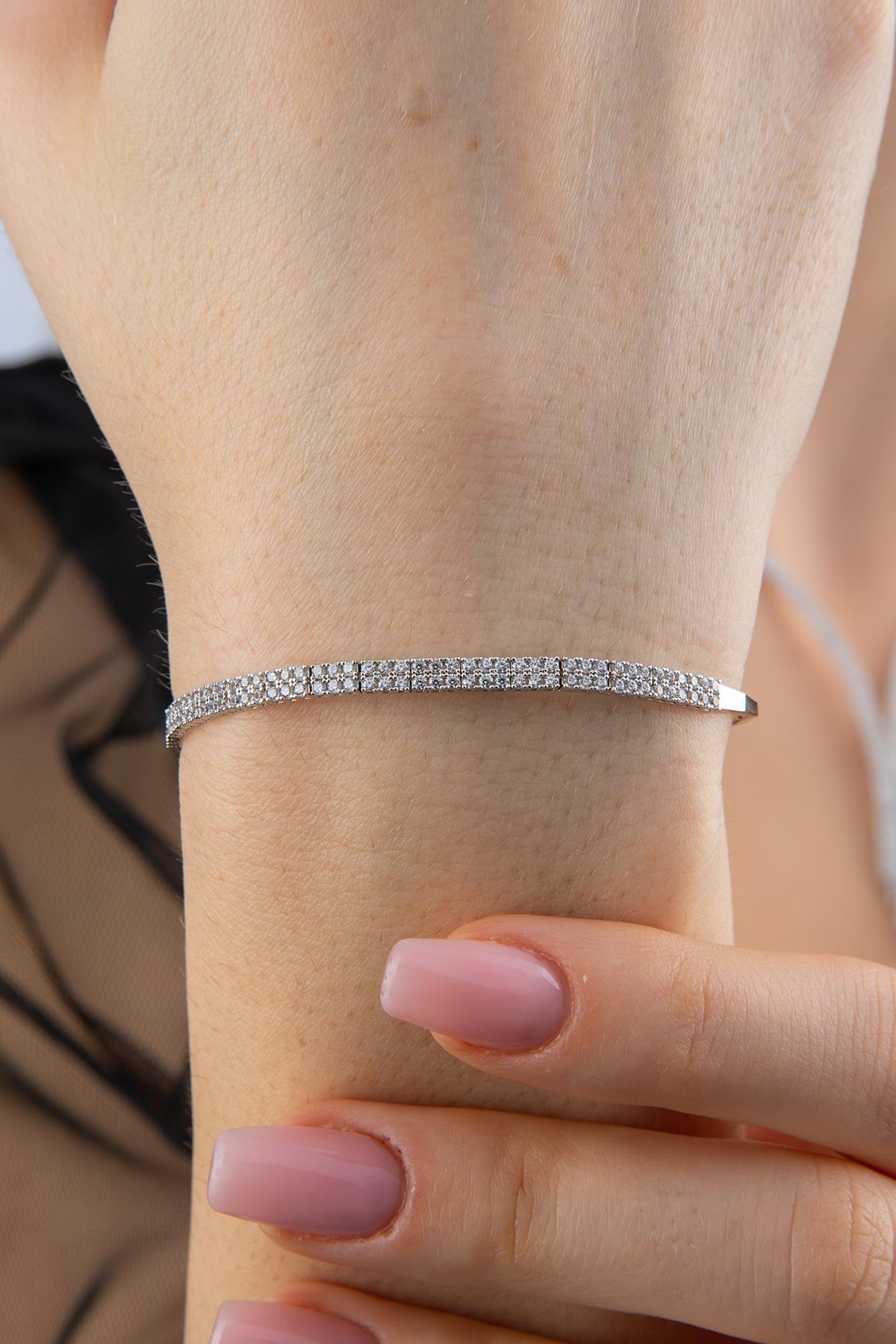 14ct Gold Double Row Tennis Set (Necklace - Bracelet - Earrings )