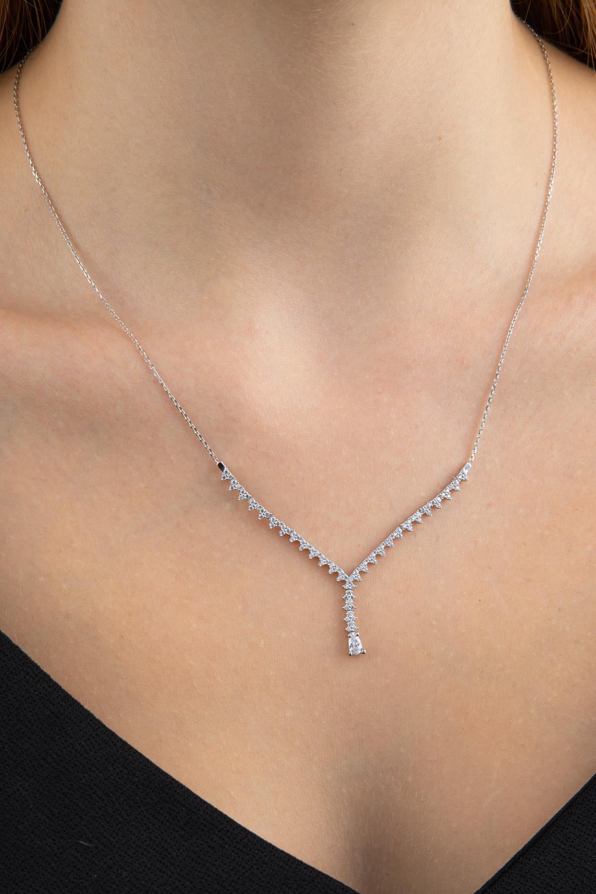 14K Gold Drop Stone Detailed Necklace