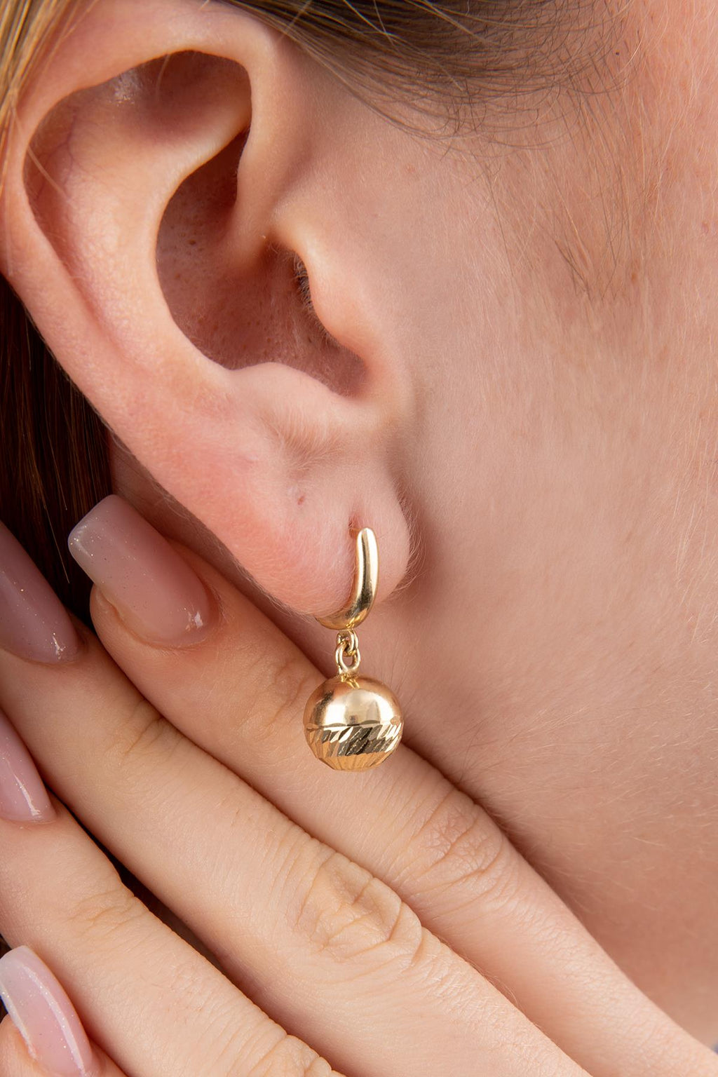 14ct Gold Euro Ball Dangle Huggie Earrings