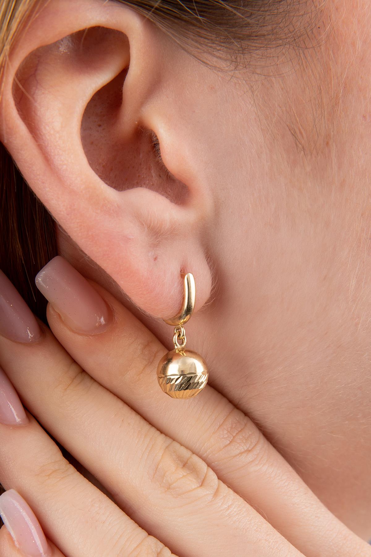 14ct Gold Euro Ball Dangle Huggie Earrings
