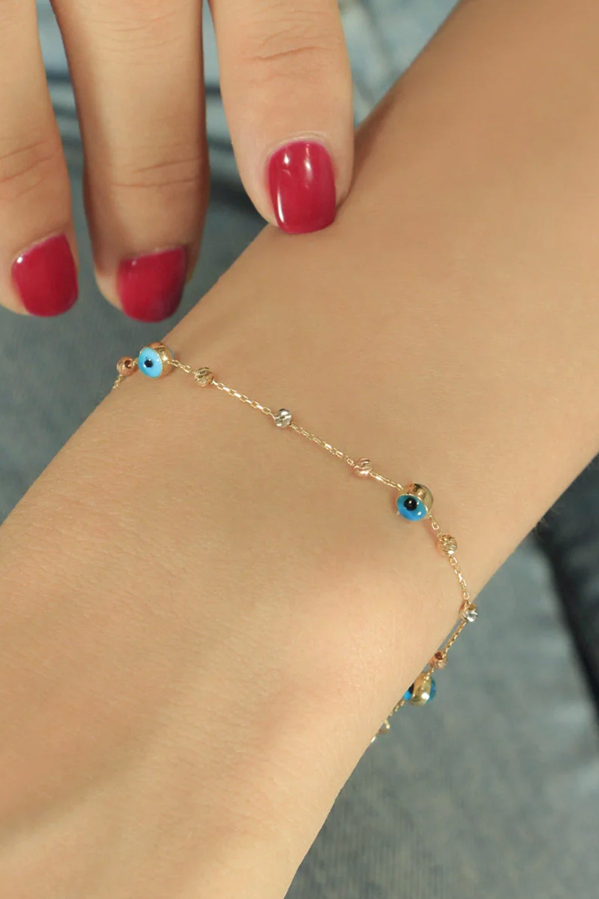 14ct Gold Evil Eye And İtalian Ball Design Bracelet