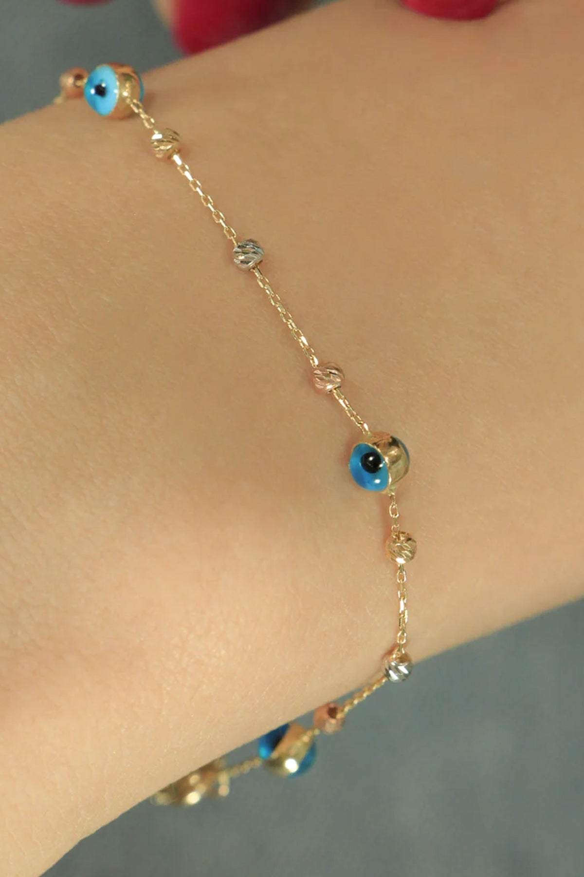 14ct Gold Evil Eye And İtalian Ball Design Bracelet