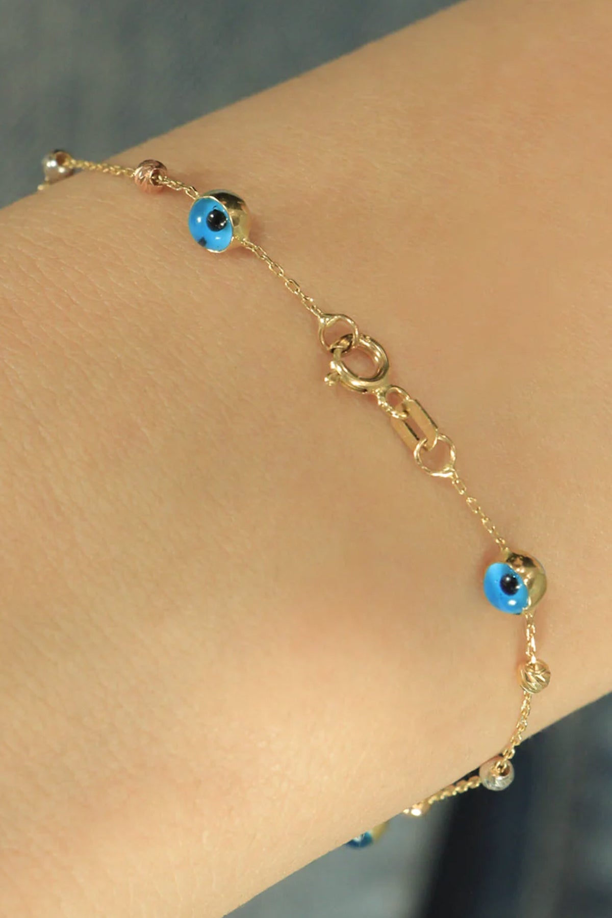 14ct Gold Evil Eye And İtalian Ball Design Bracelet