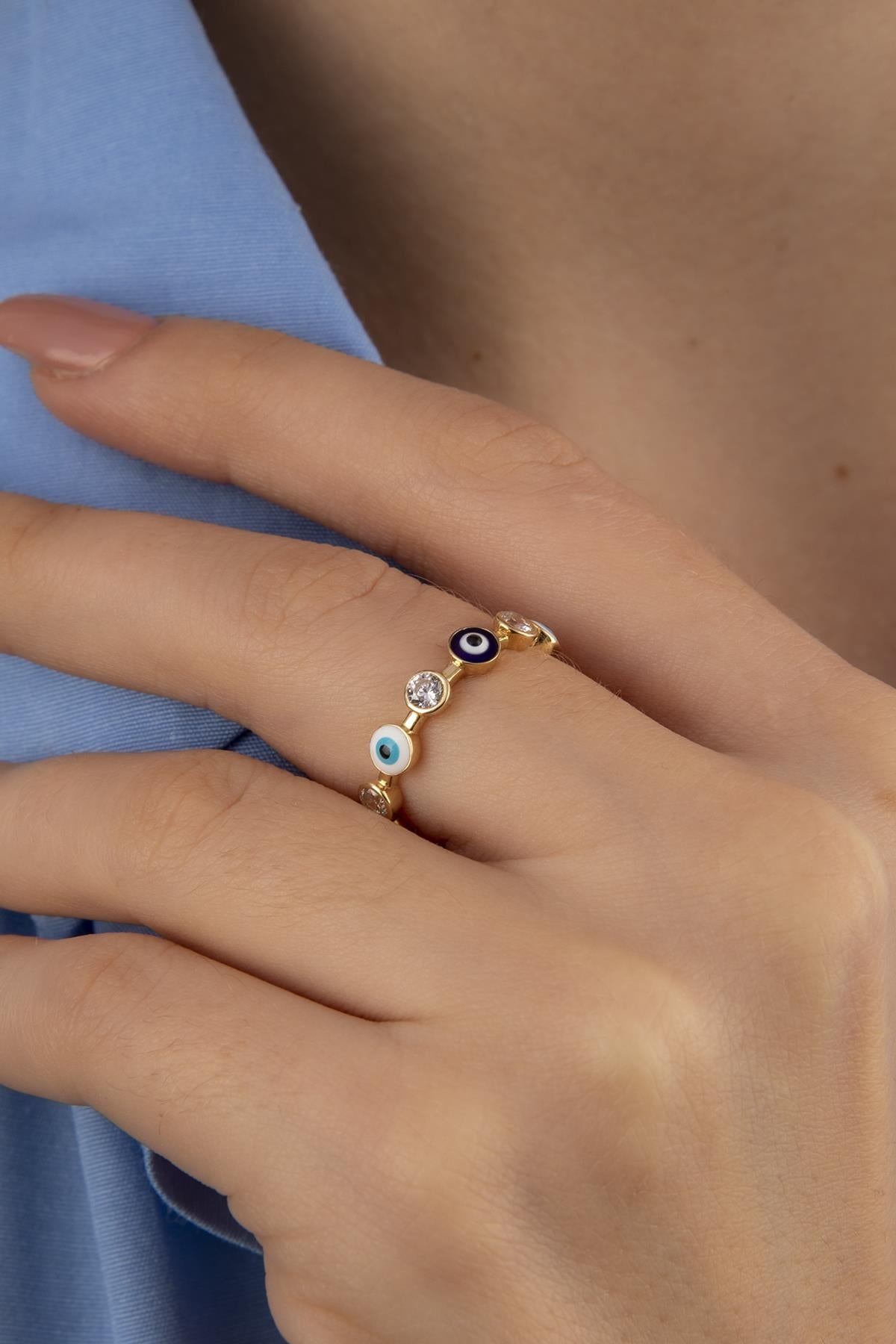 14ct Gold Evil Eye and Stone Series Ring