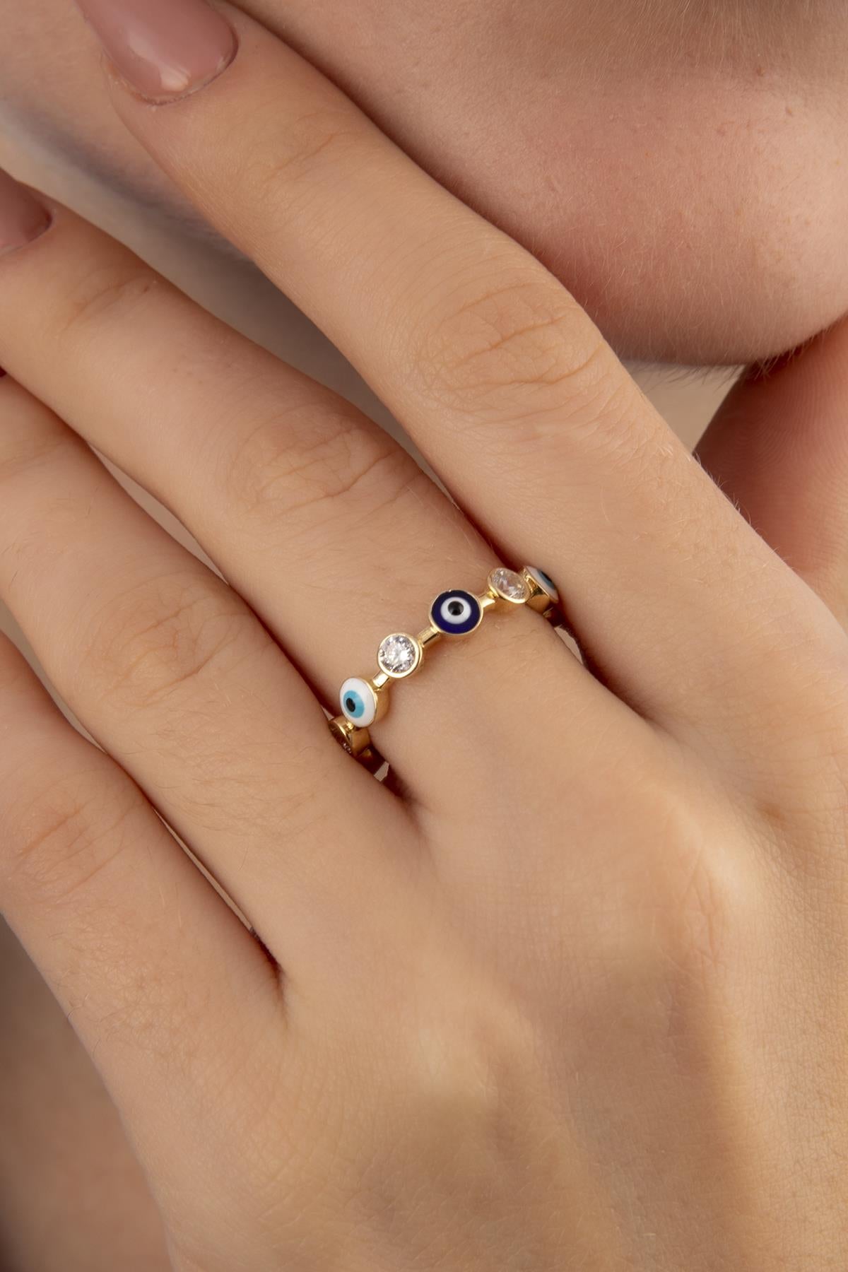14ct Gold Evil Eye and Stone Series Ring