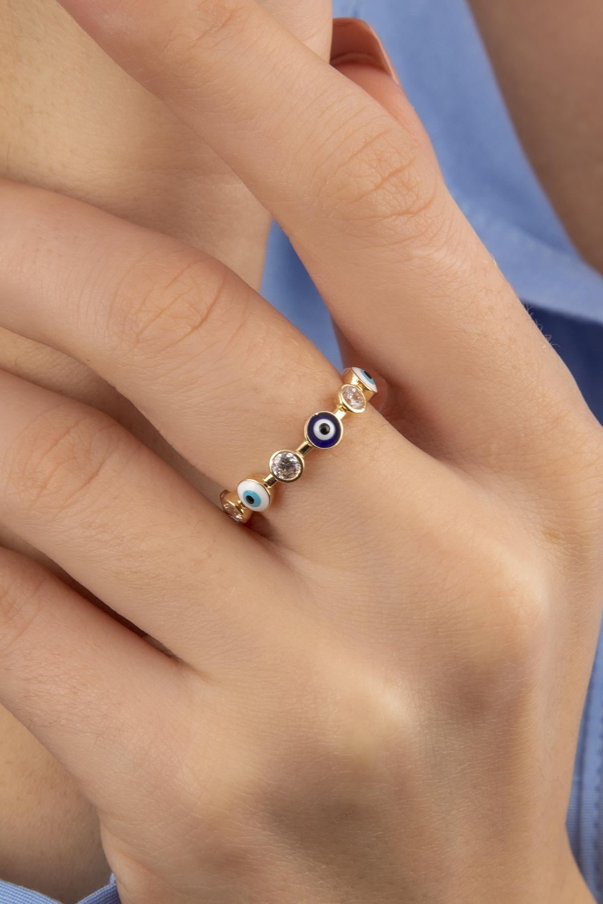 14ct Gold Evil Eye and Stone Series Ring