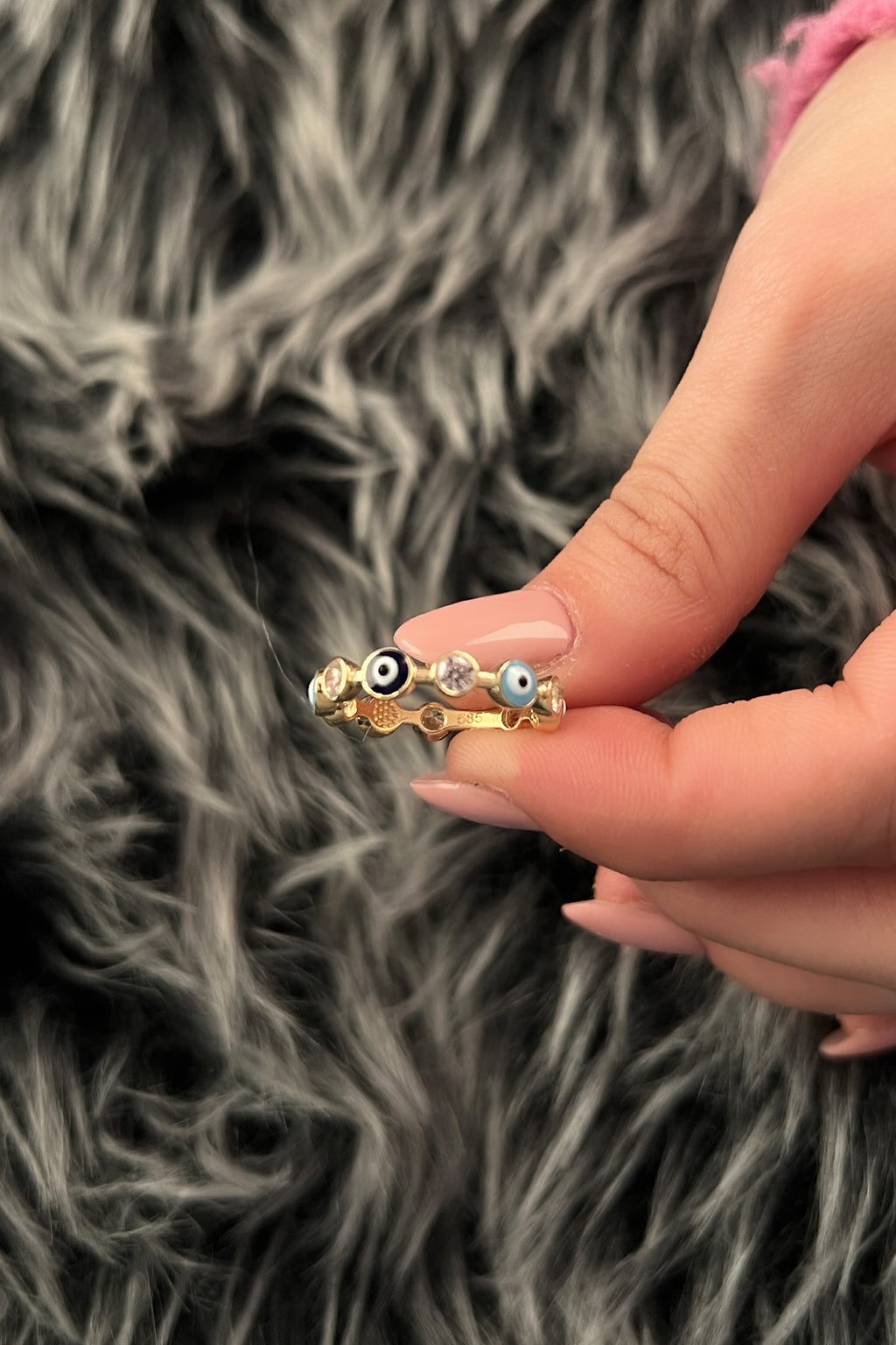 14ct Gold Evil Eye and Stone Series Ring