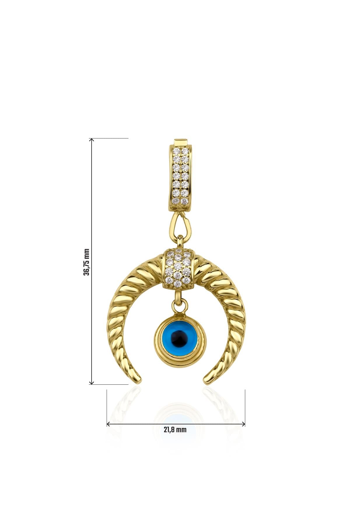 14ct Gold Evil Eye Crescent Shape Charm