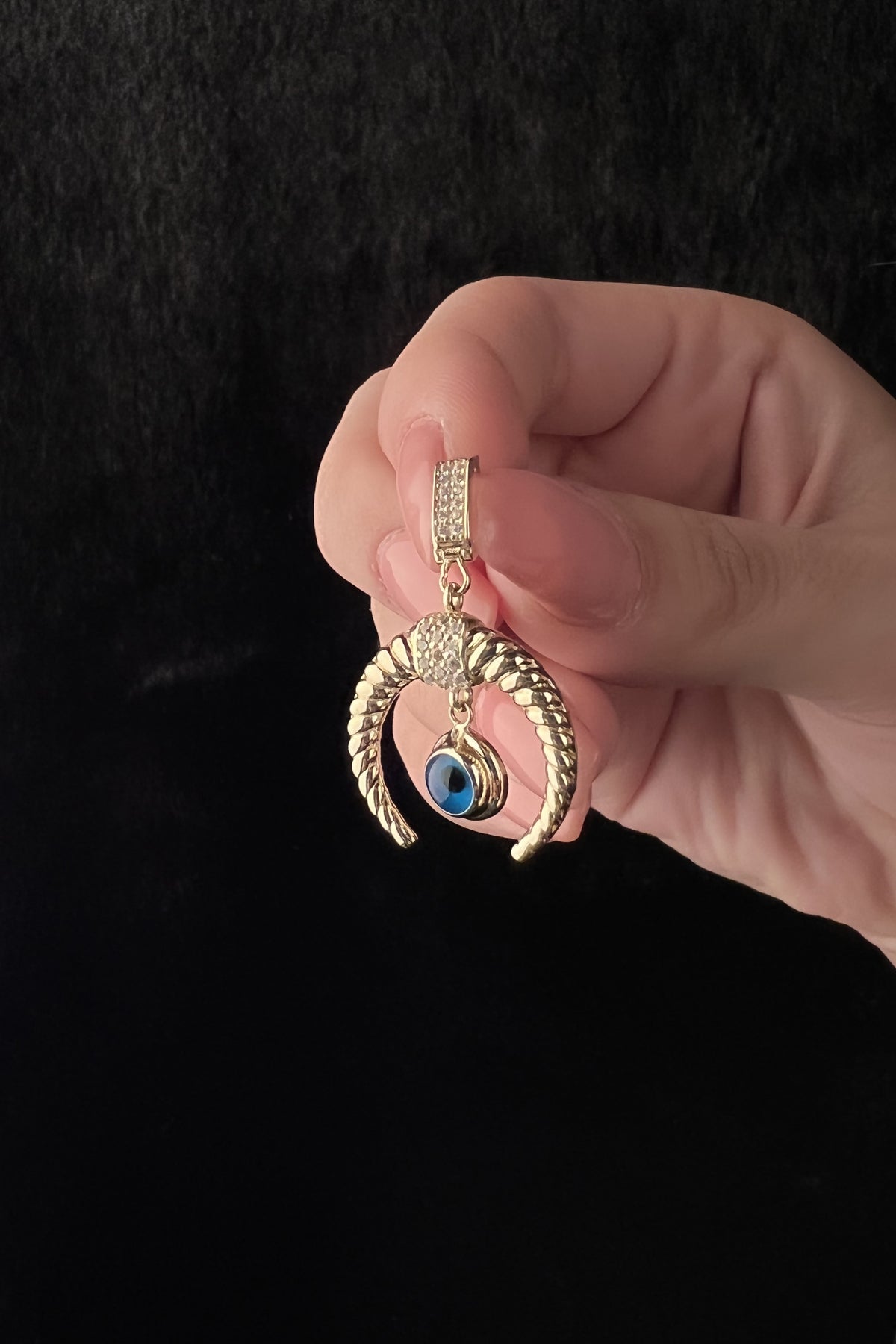 14ct Gold Evil Eye Crescent Shape Charm