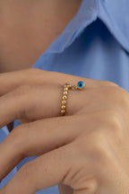 14ct Gold Evil Eye Dangel Ring