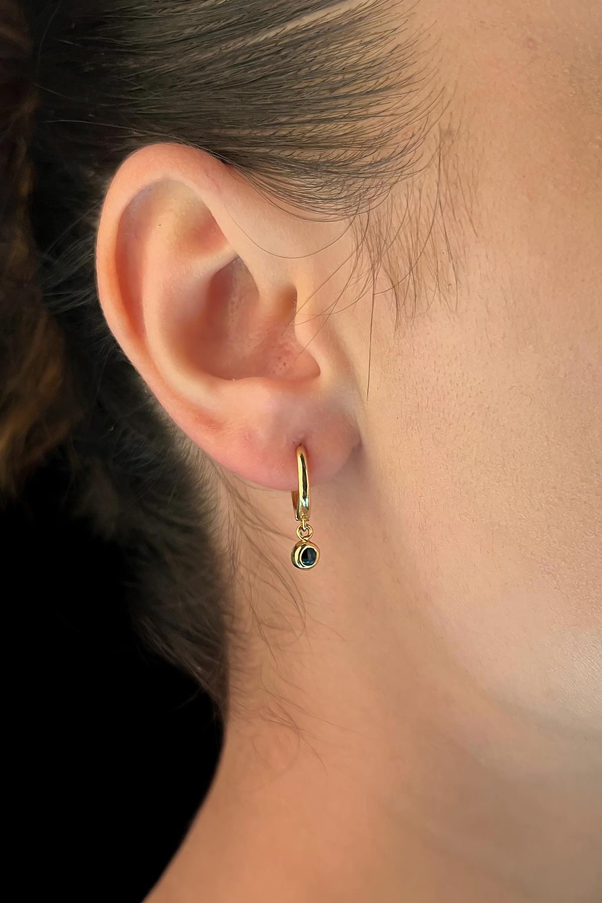 14K Gold Evil Eye Dangle Huggie Earrings