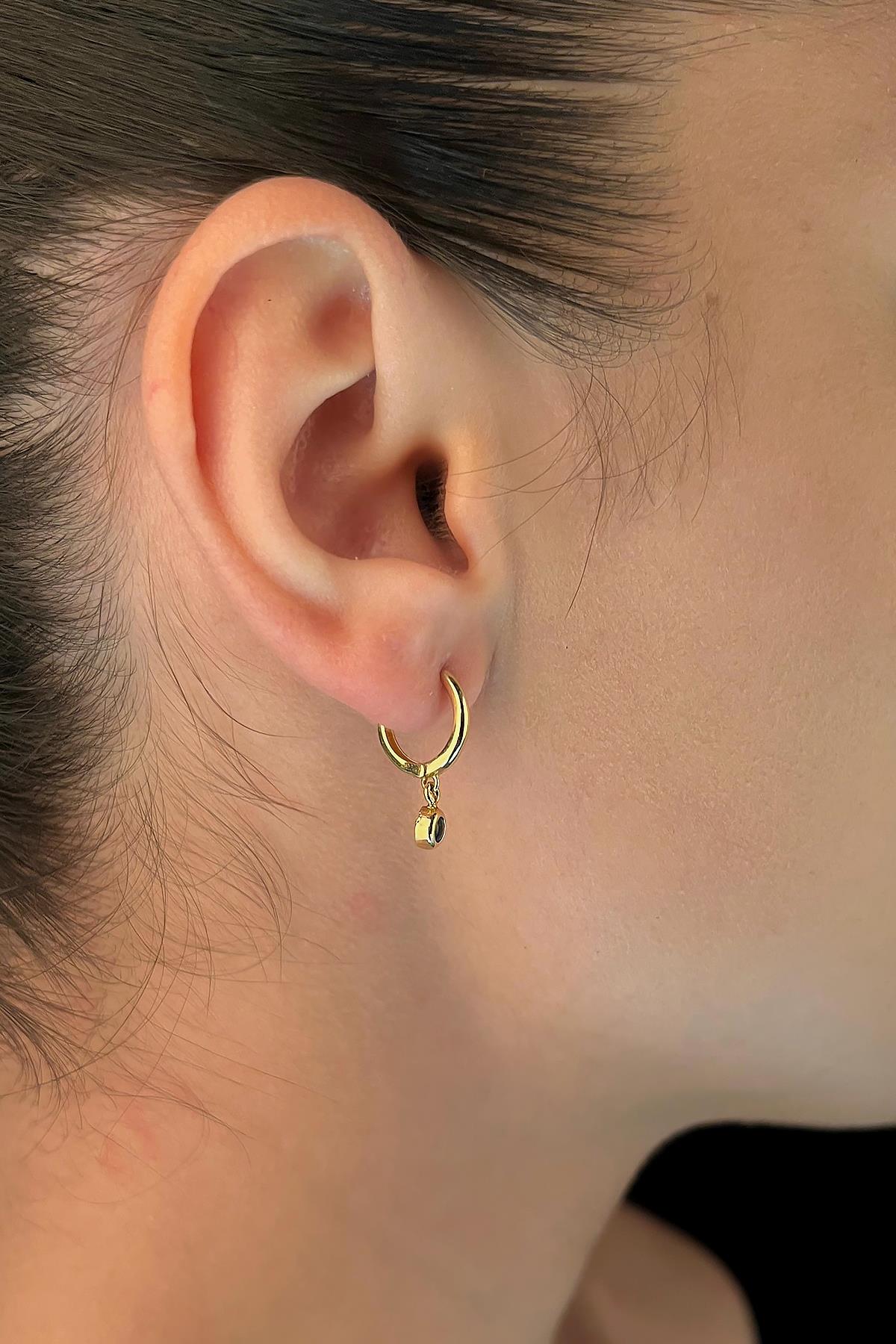 14K Gold Evil Eye Dangle Huggie Earrings