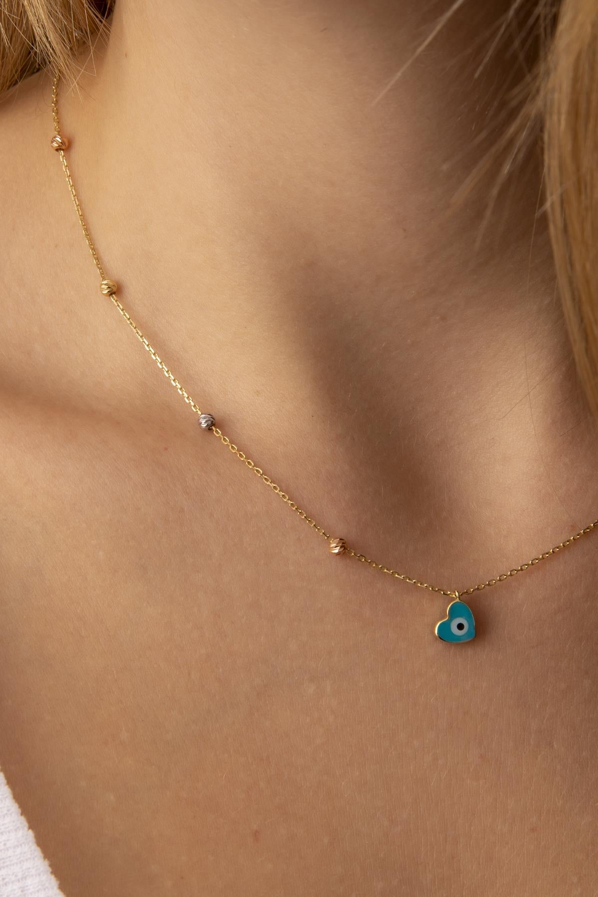 14K Gold Evil Eye Heart Shape Dorica Necklace