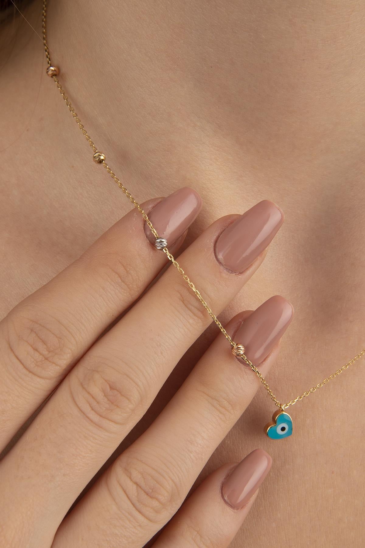 14K Gold Evil Eye Heart Shape Dorica Necklace