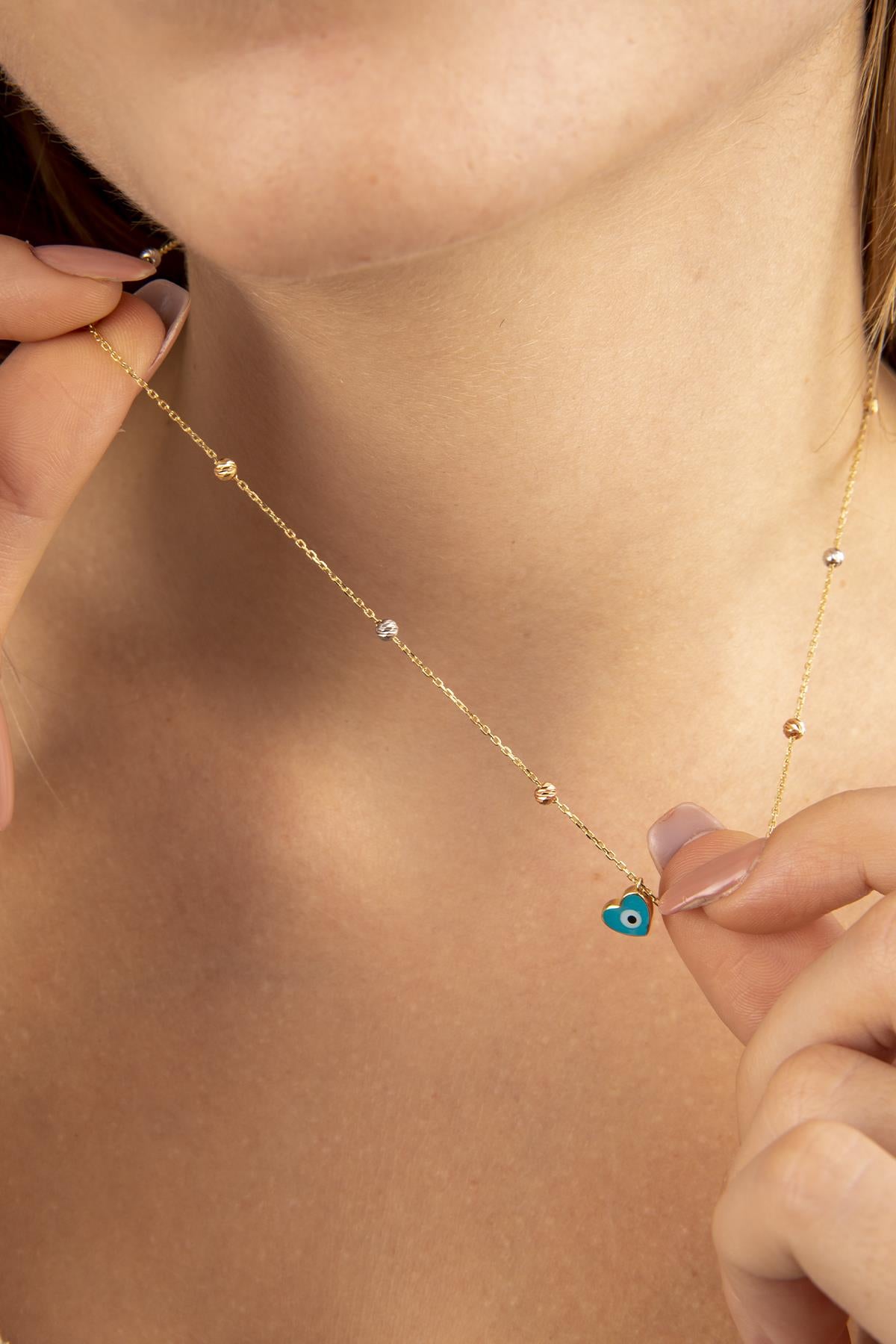 14K Gold Evil Eye Heart Shape Dorica Necklace