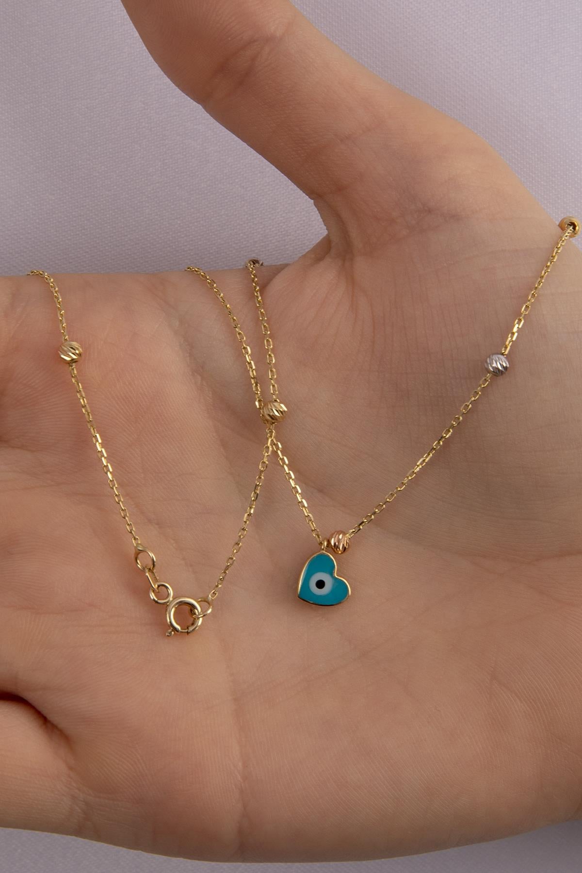 14K Gold Evil Eye Heart Shape Dorica Necklace