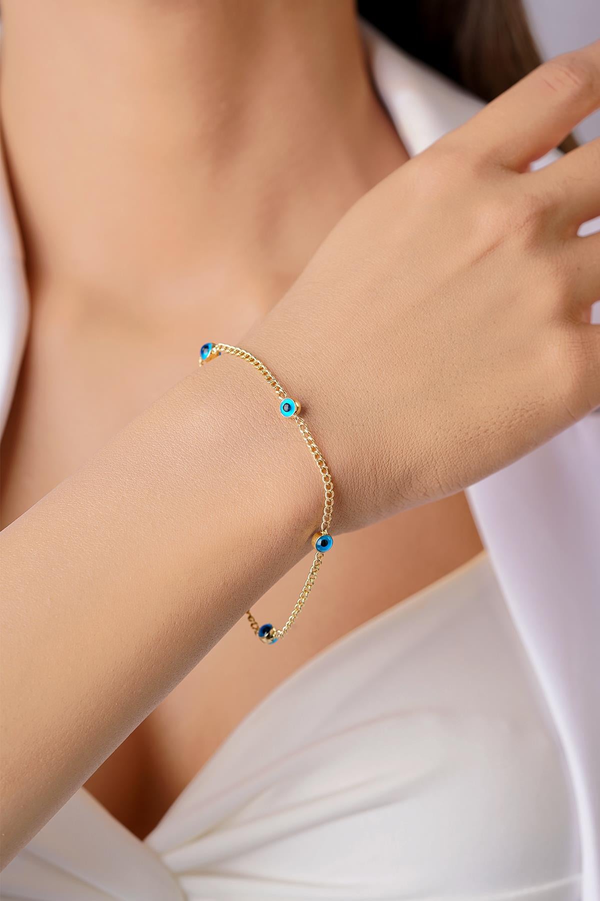 14K Gold Evil Eye on Cuban Chain Set