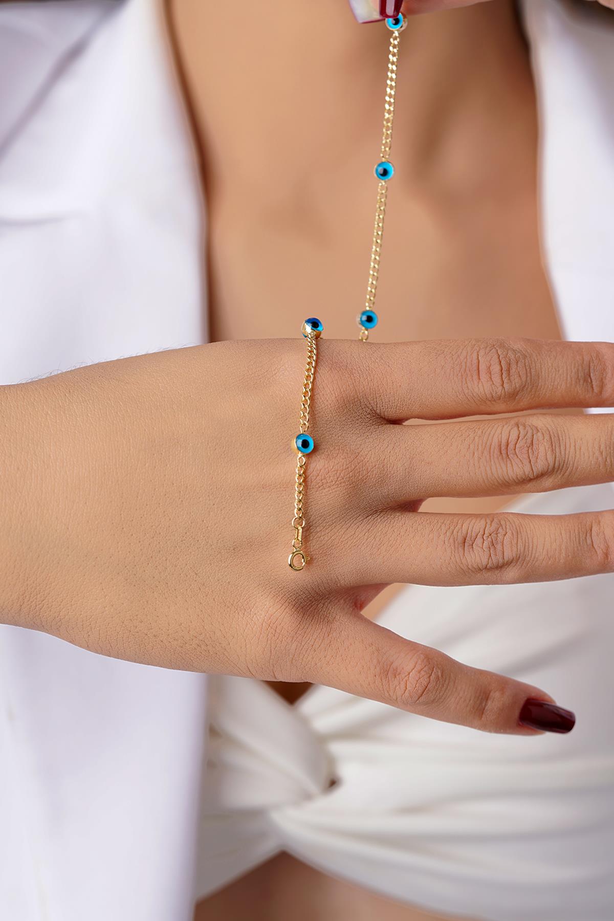 14K Gold Evil Eye on Cuban Chain Set