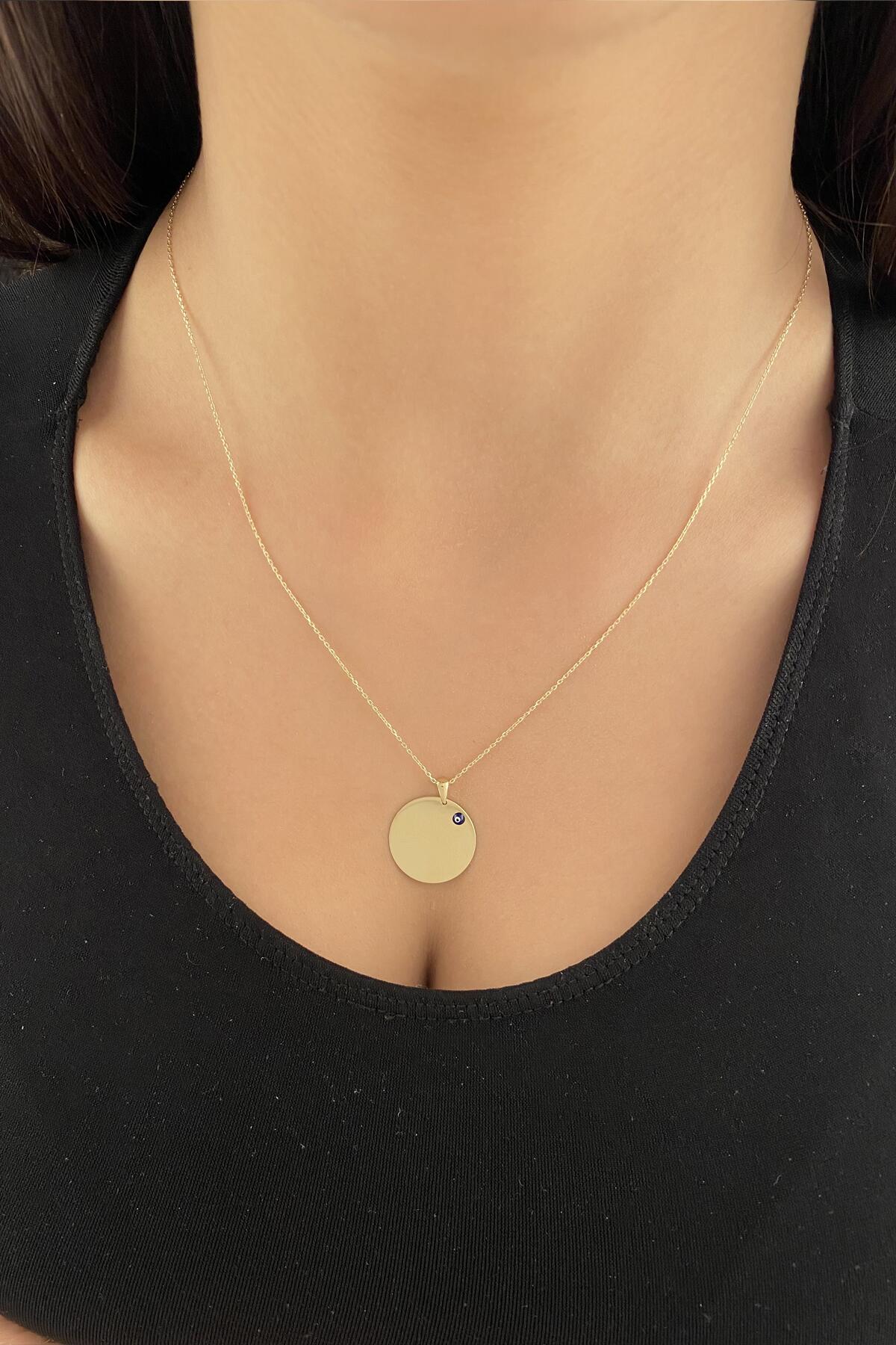14ct Gold Evil Eye Oval Plate Necklace