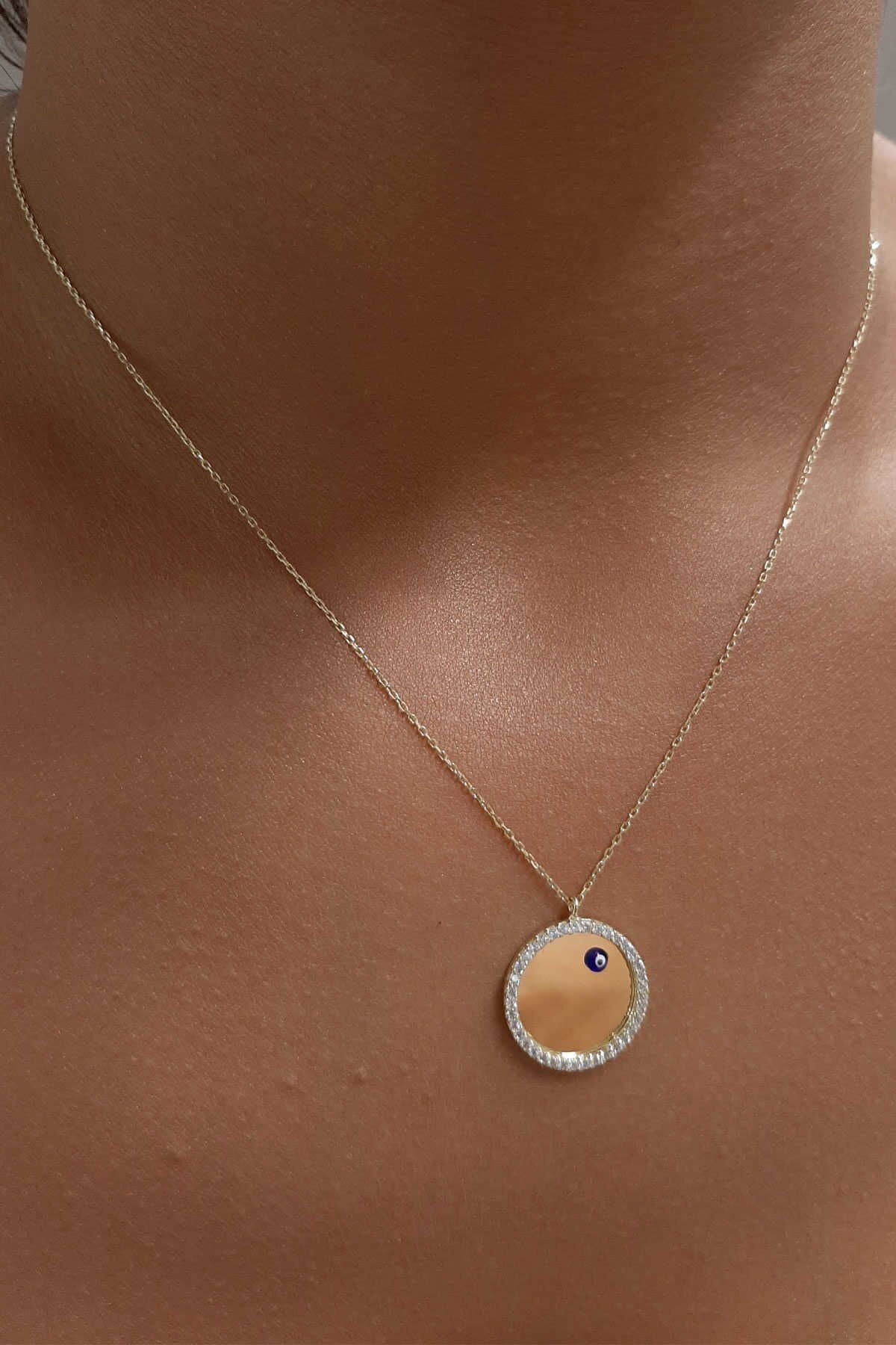 14ct Gold Evil Eye Oval Plate Necklace