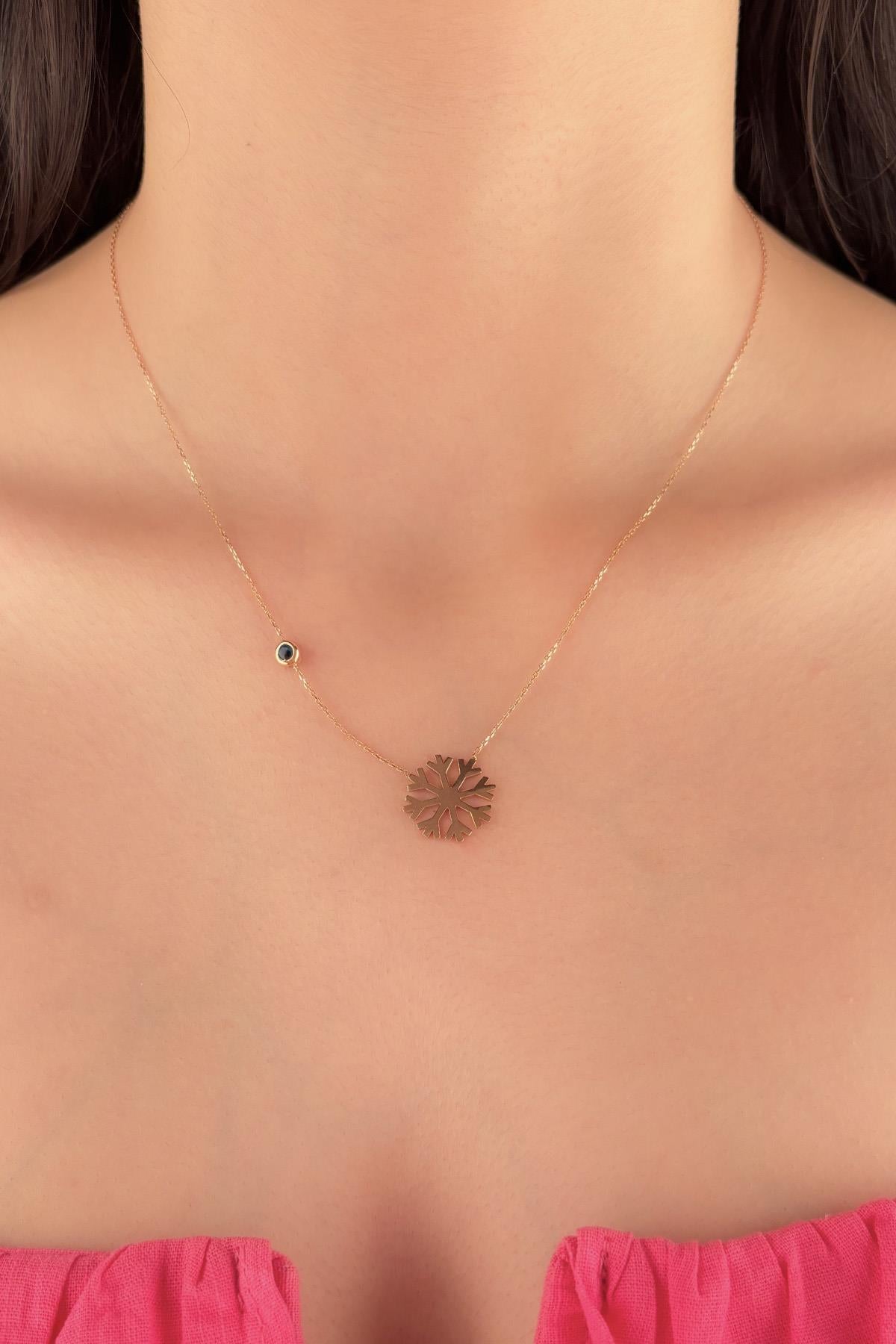 14K Gold Evil Eye Snowflake Necklace